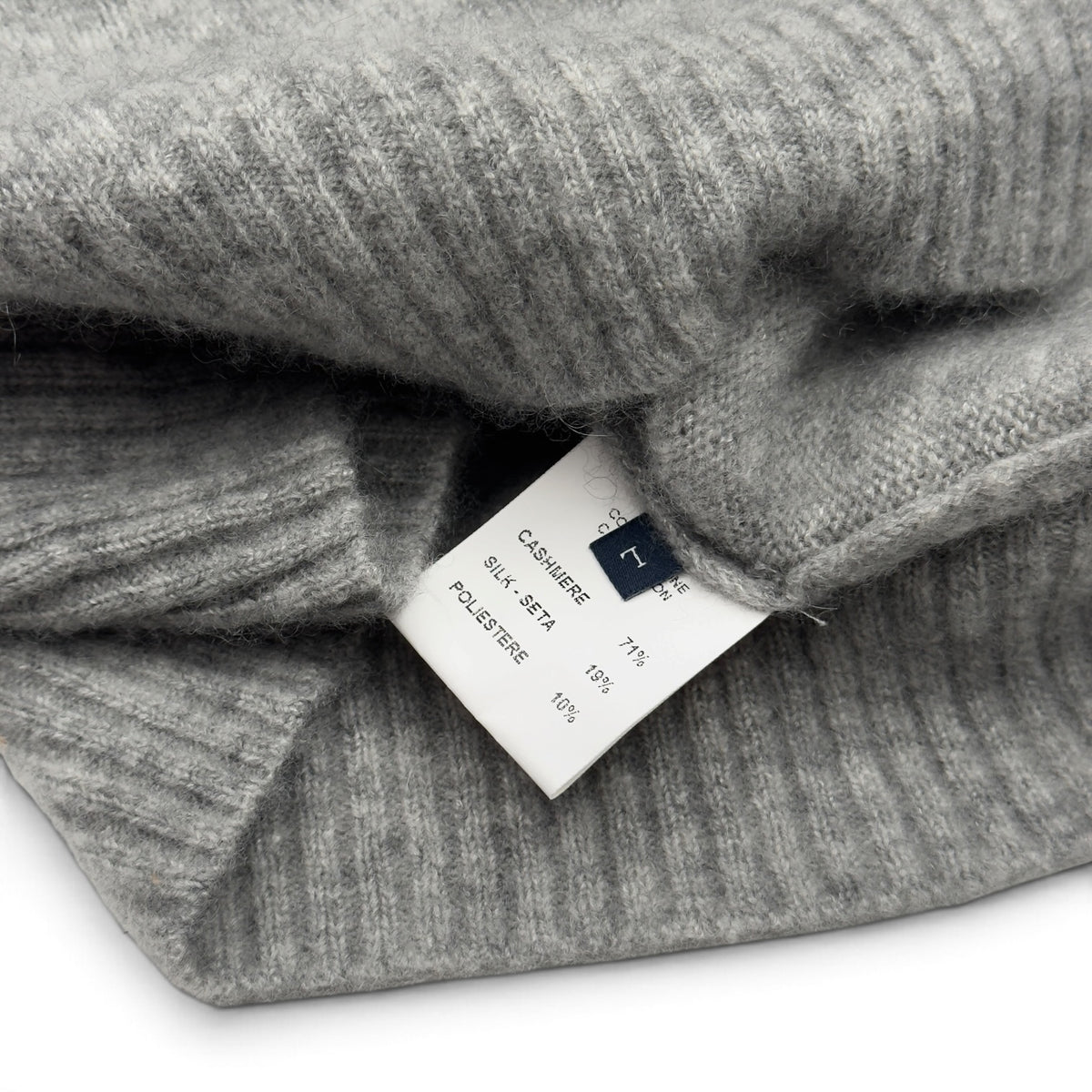 THOM SWEENEY CASHMERE / SILK POLO COLLAR JUMPER GREY L