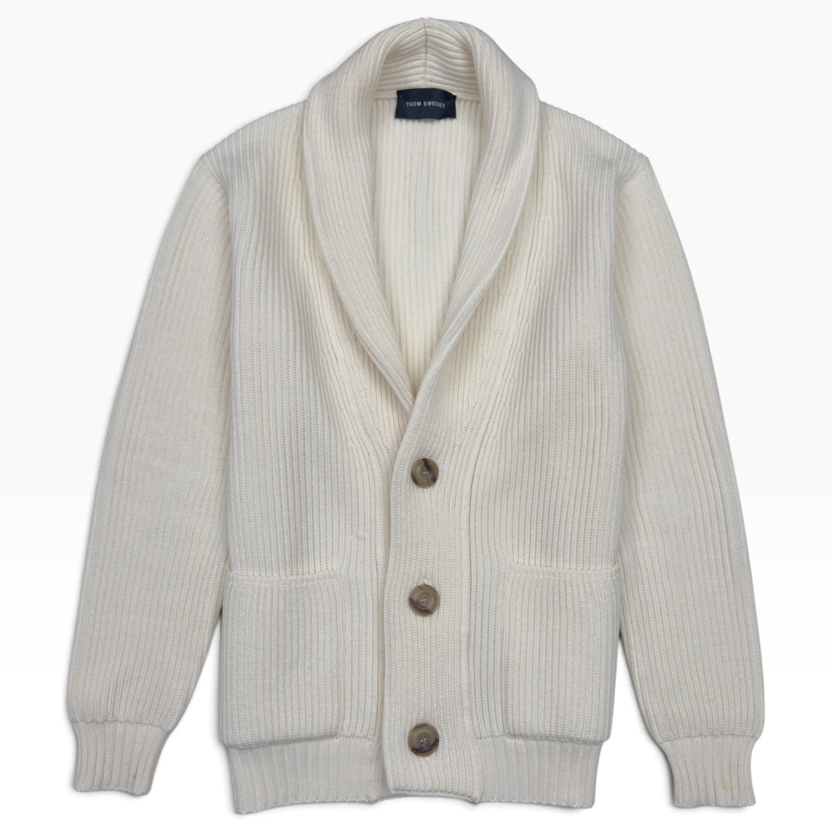THOM SWEENEY MERINO SHAWL COLLAR CARDIGAN ECRU M