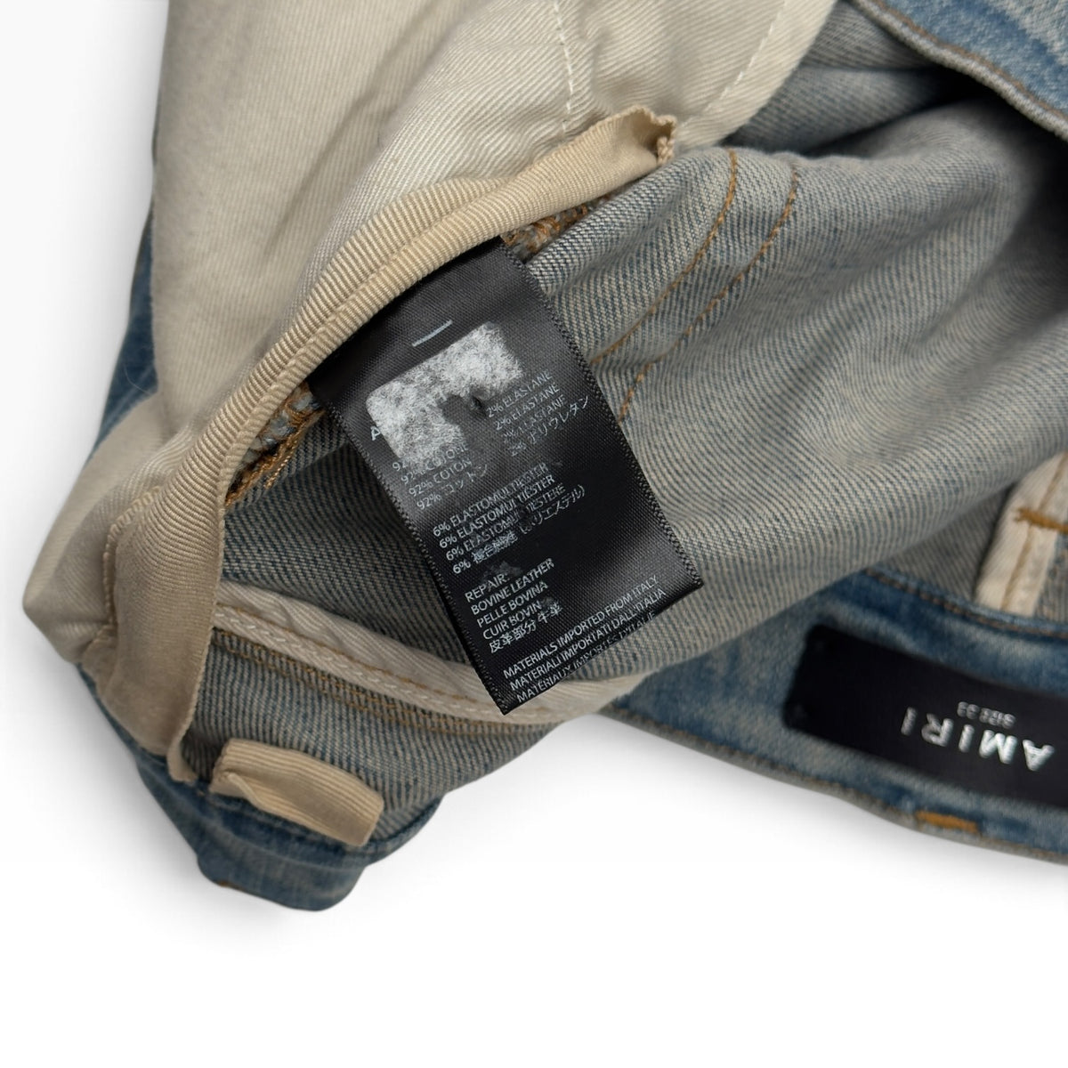 AMIRI MX1 LEATHER PATCH JEANS BLUE 33” / L