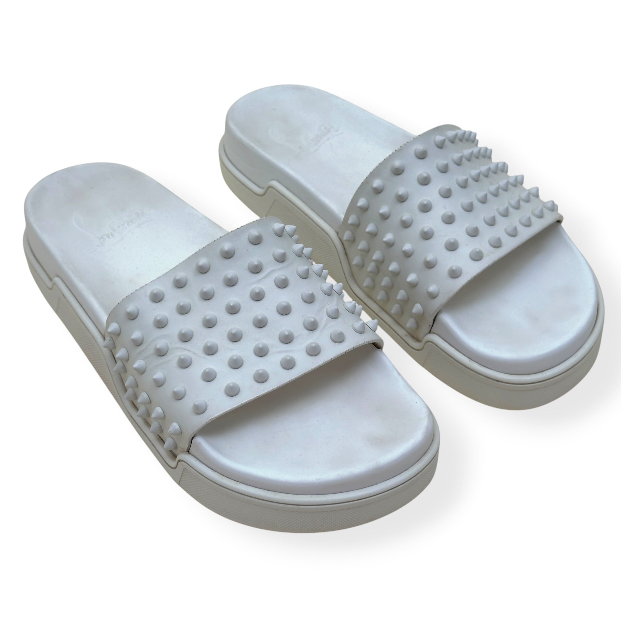 CHRISTIAN LOUBOUTIN POOL FUN SPIKES SLIDE WHITE 42 / UK8