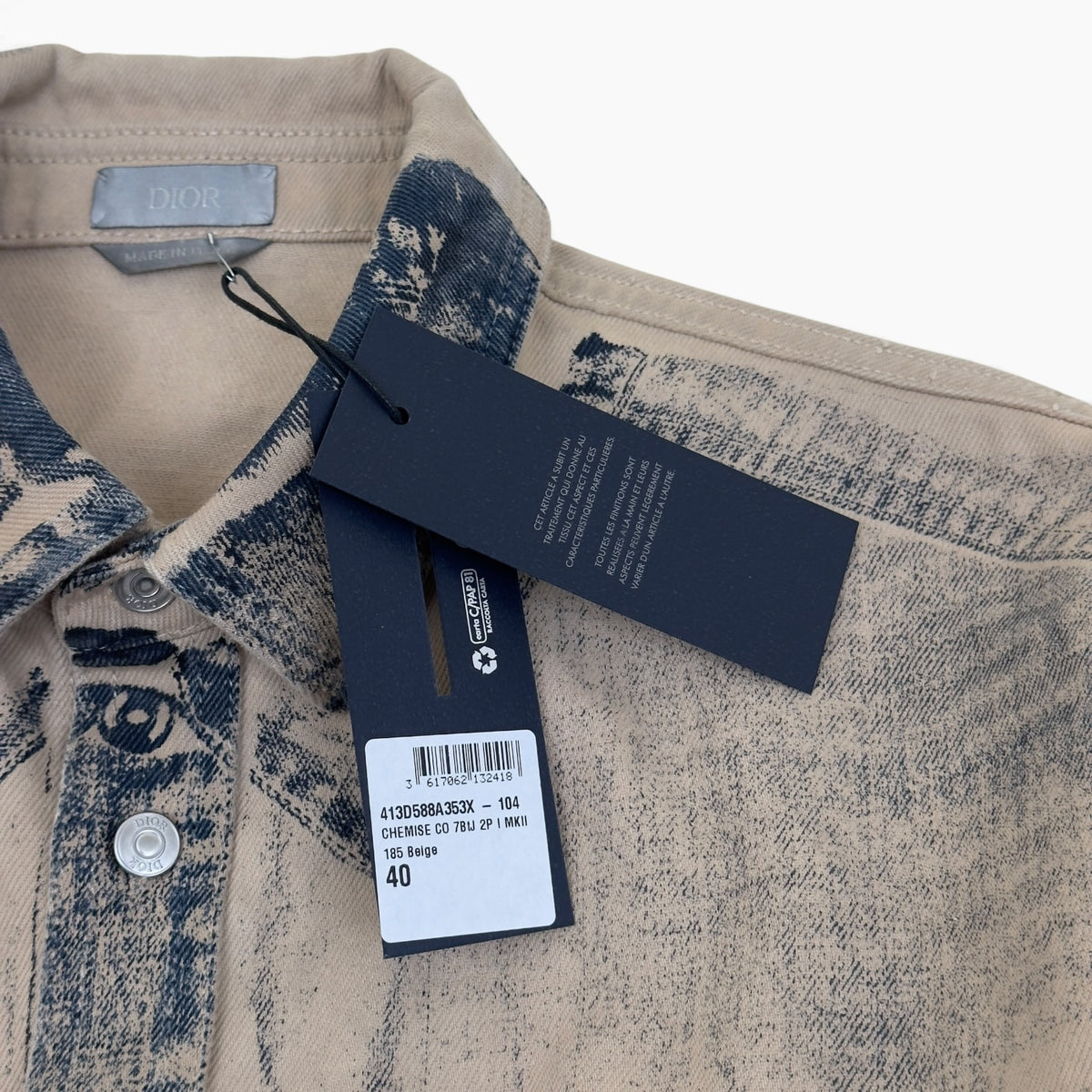 DIOR ACID WASH LOGO PRINTED OVERSHIRT BEIGE 40 / M