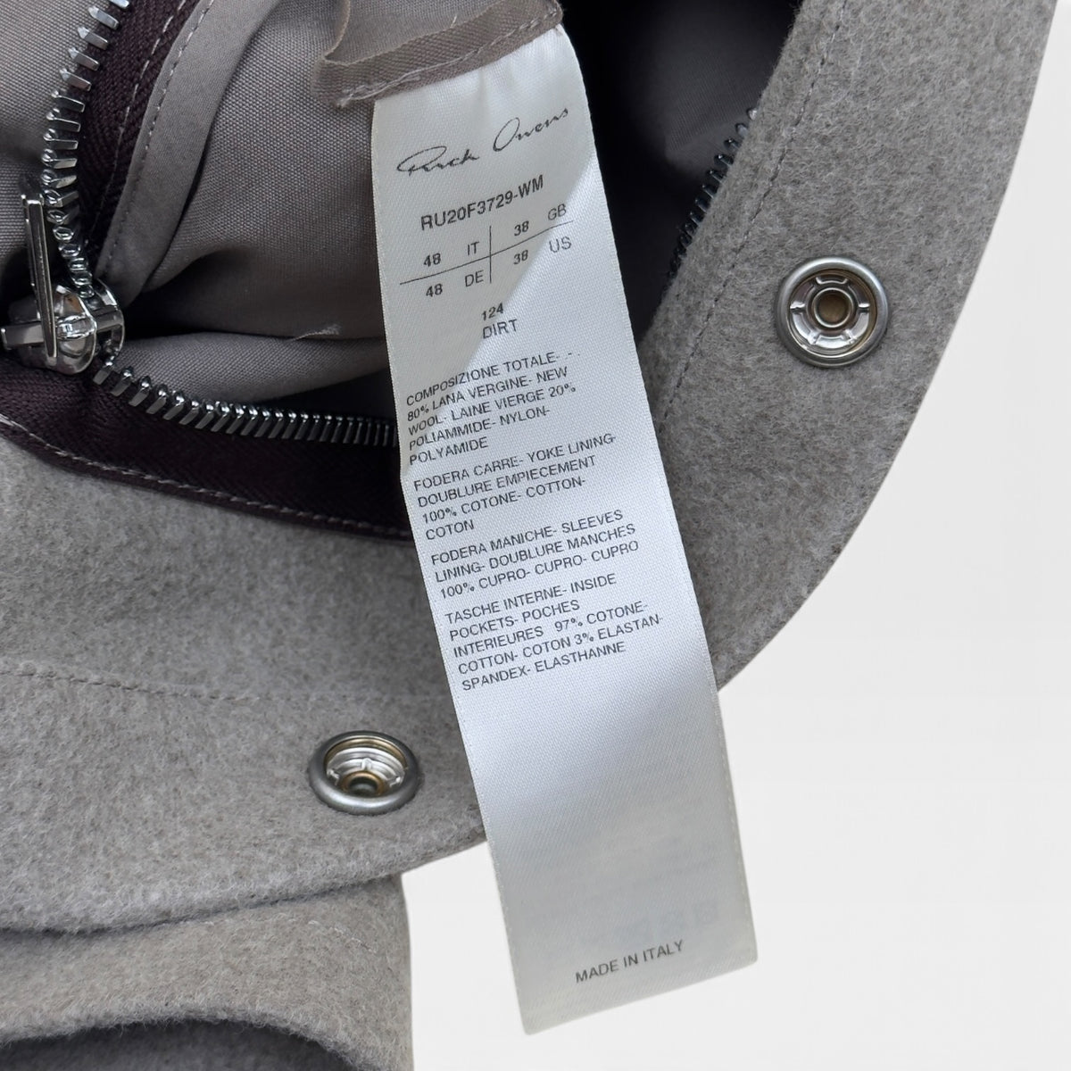 RICK OWENS PERFORMA F/W 20 WOOL JACKET DIRT 48 / S