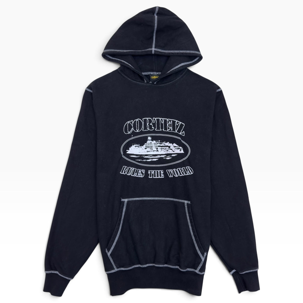 CORTEIZ ALCATRAZ RULES THE WORLD CONTRAST STITCH HOODIE BLACK XL