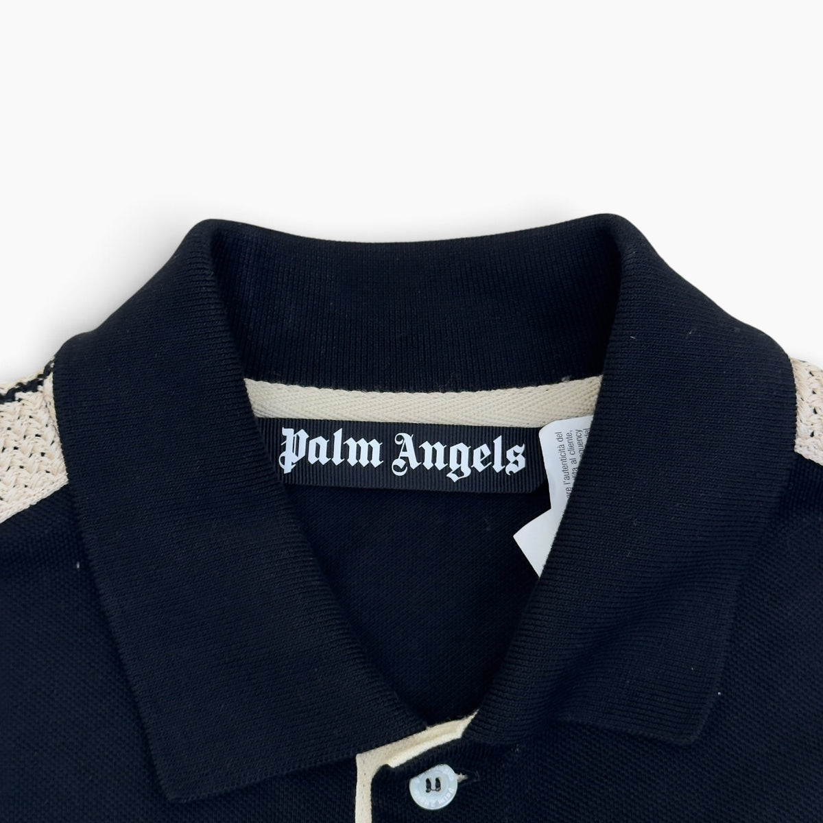 PALM ANGELS MONOGRAM PIQUE LONG SLEEVE SHIRT BLACK / BEIGE M