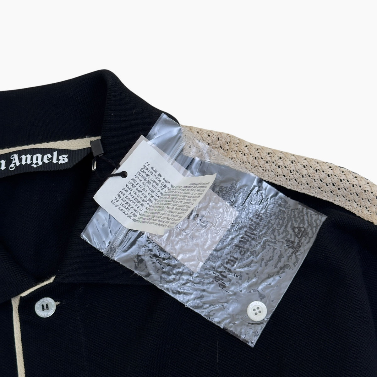 PALM ANGELS MONOGRAM PIQUE LONG SLEEVE SHIRT BLACK / BEIGE M