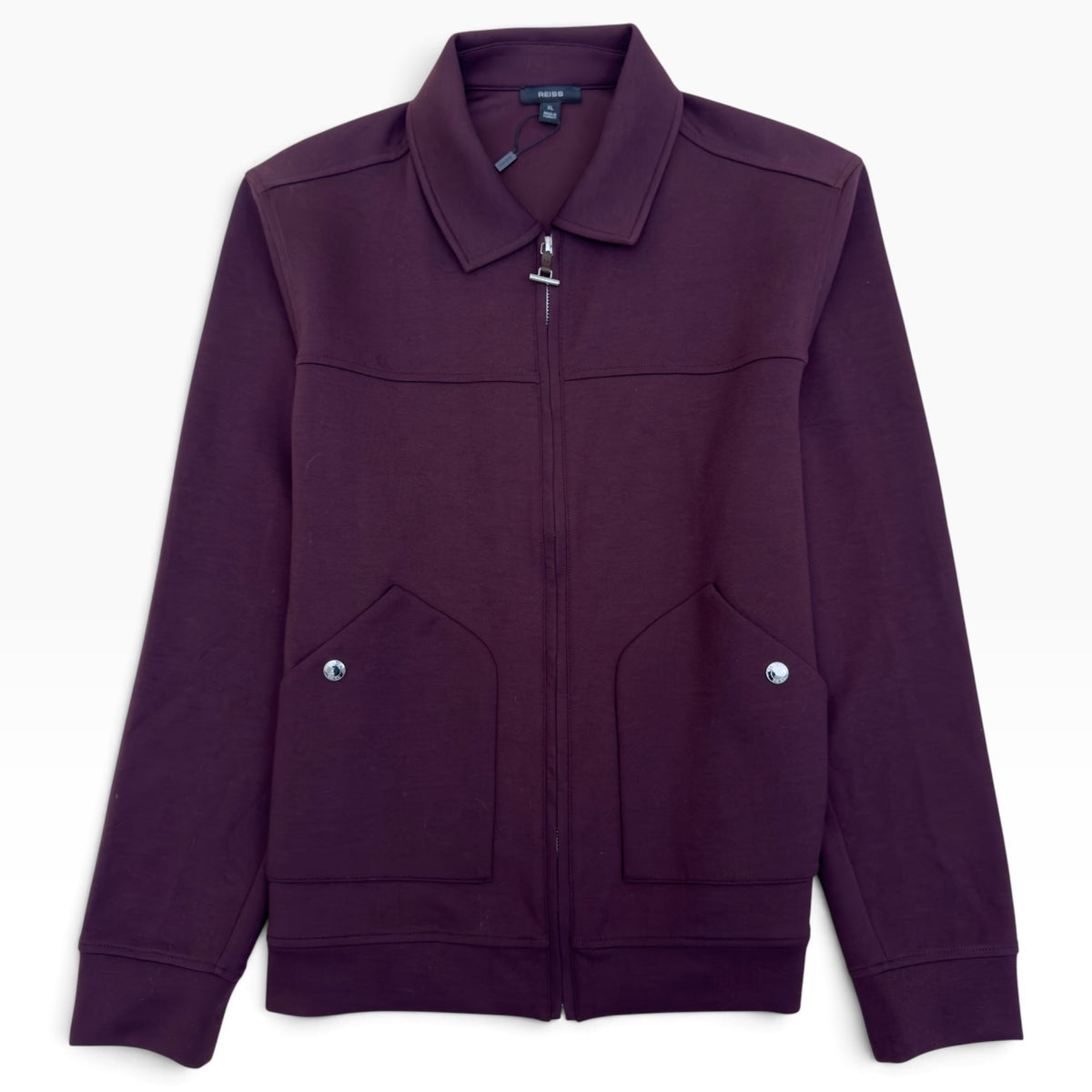 REISS NEWLAND INTERLOCK ZIP JACKET BURGUNDY XL