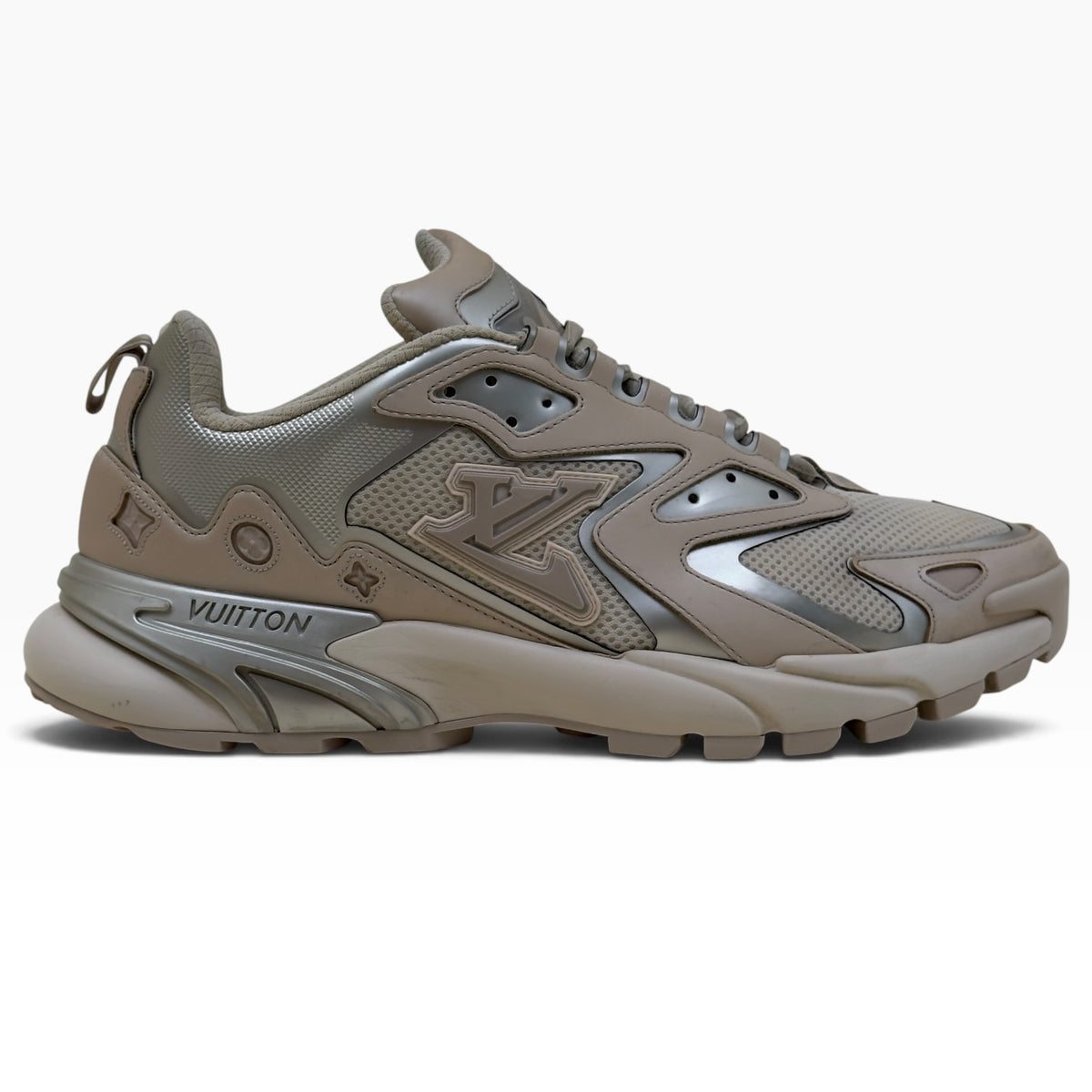 LOUIS VUITTON LV RUNNER TATIC TRAINERS BEIGE SILVER UK8