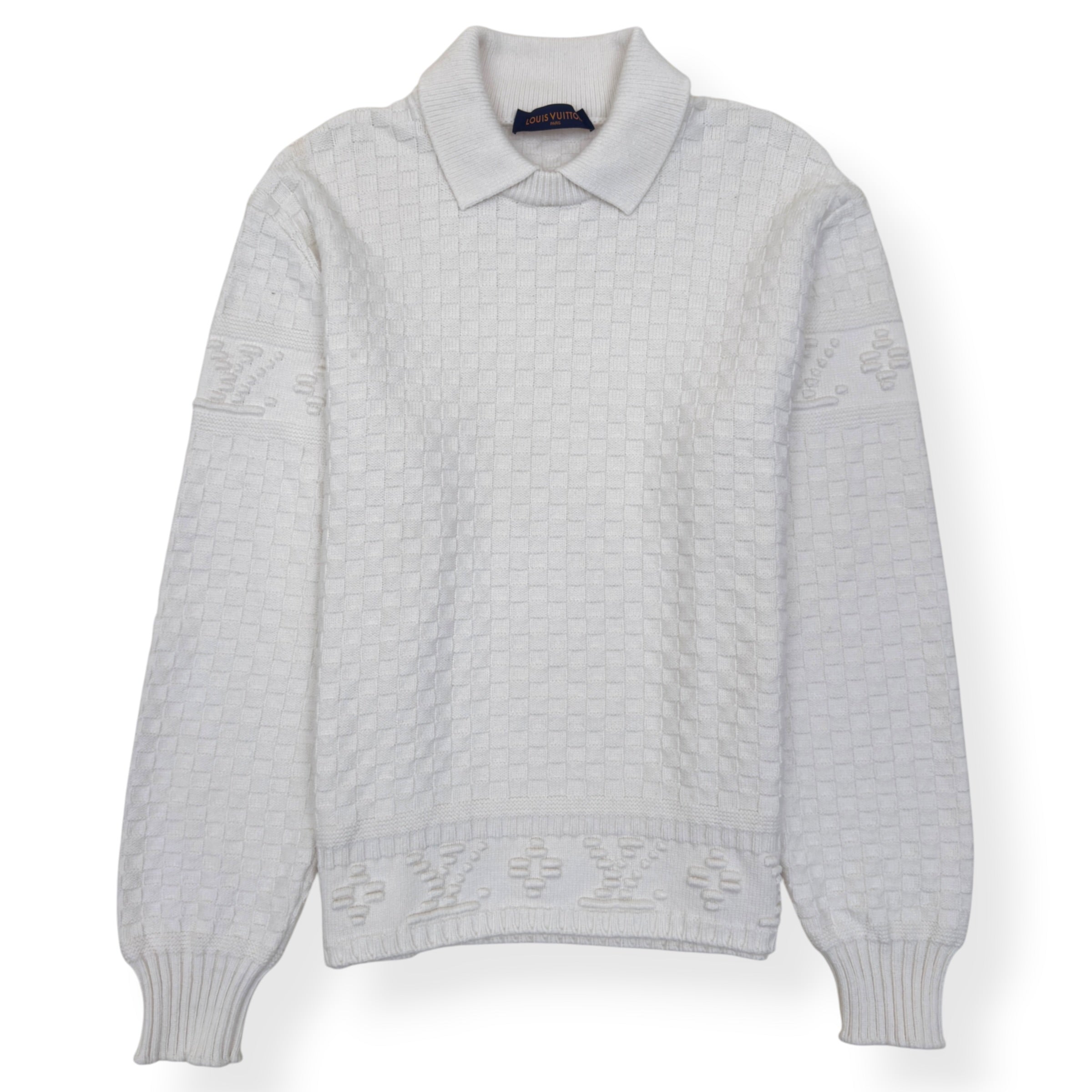 LOUIS VUITTON DAMIER POLO SWEATER WHITE L