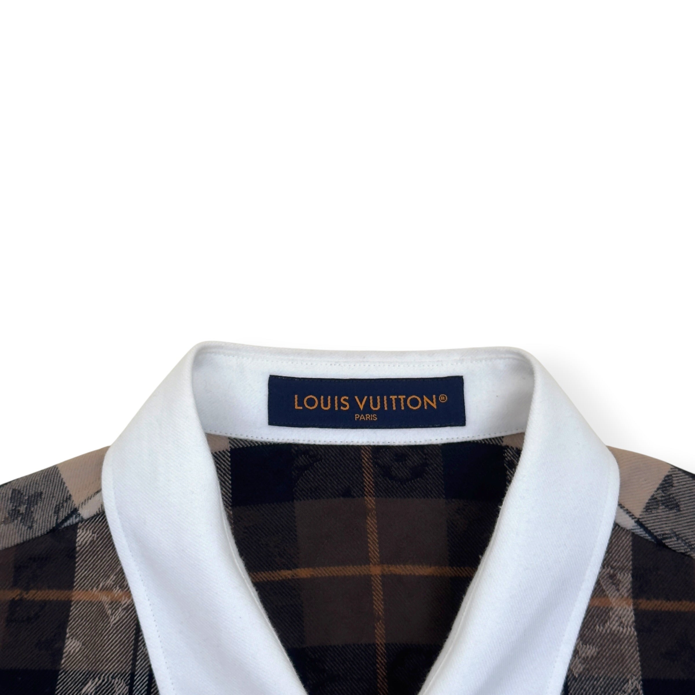 LOUIS VUITTON MONOGRAM PLAID FLANNEL SHIRT BROWN XXL