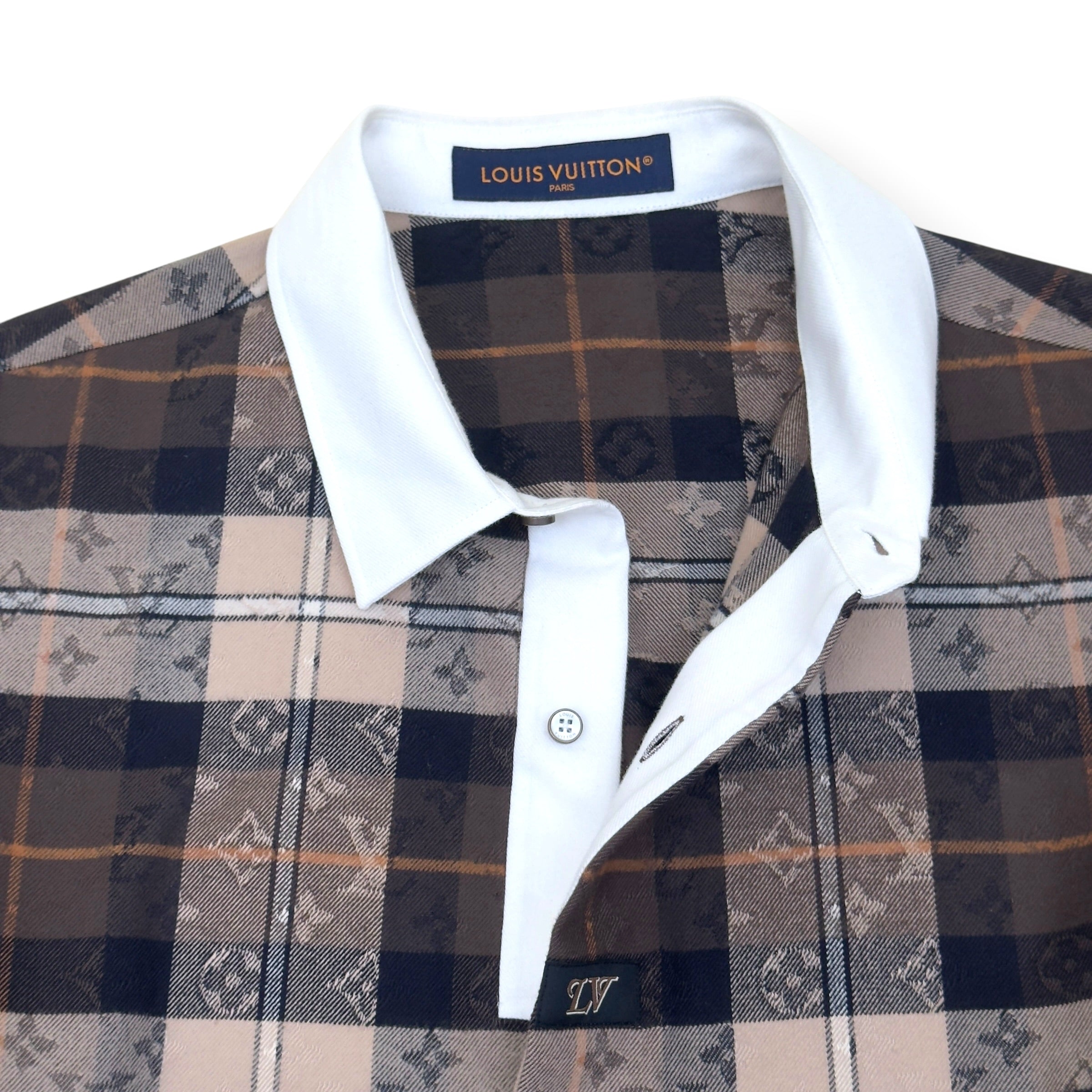 LOUIS VUITTON MONOGRAM PLAID FLANNEL SHIRT BROWN XXL