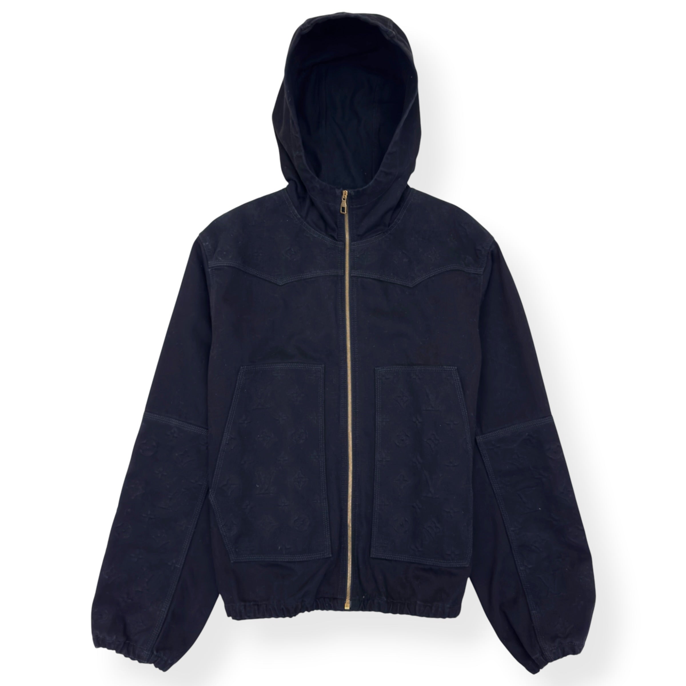 LOUIS VUITTON MONOGRAM DENIM JACQUARD ZIP-UP HOODIE JACKET BLACK 54 / XL