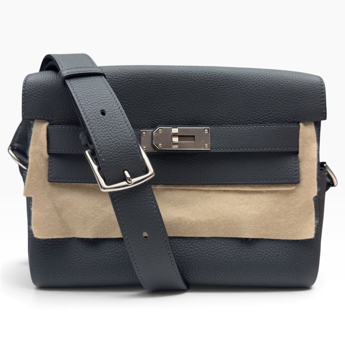 HERMES KELLY MESSENGER TOGO CALFSKIN / PALLADIUM HARDWARE GRIS MISTY PM