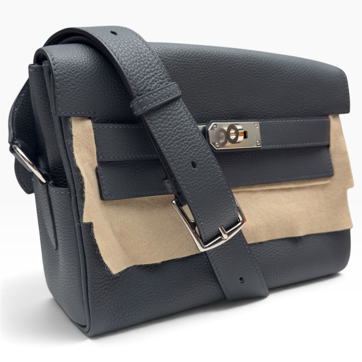 HERMES KELLY MESSENGER TOGO CALFSKIN / PALLADIUM HARDWARE GRIS MISTY PM