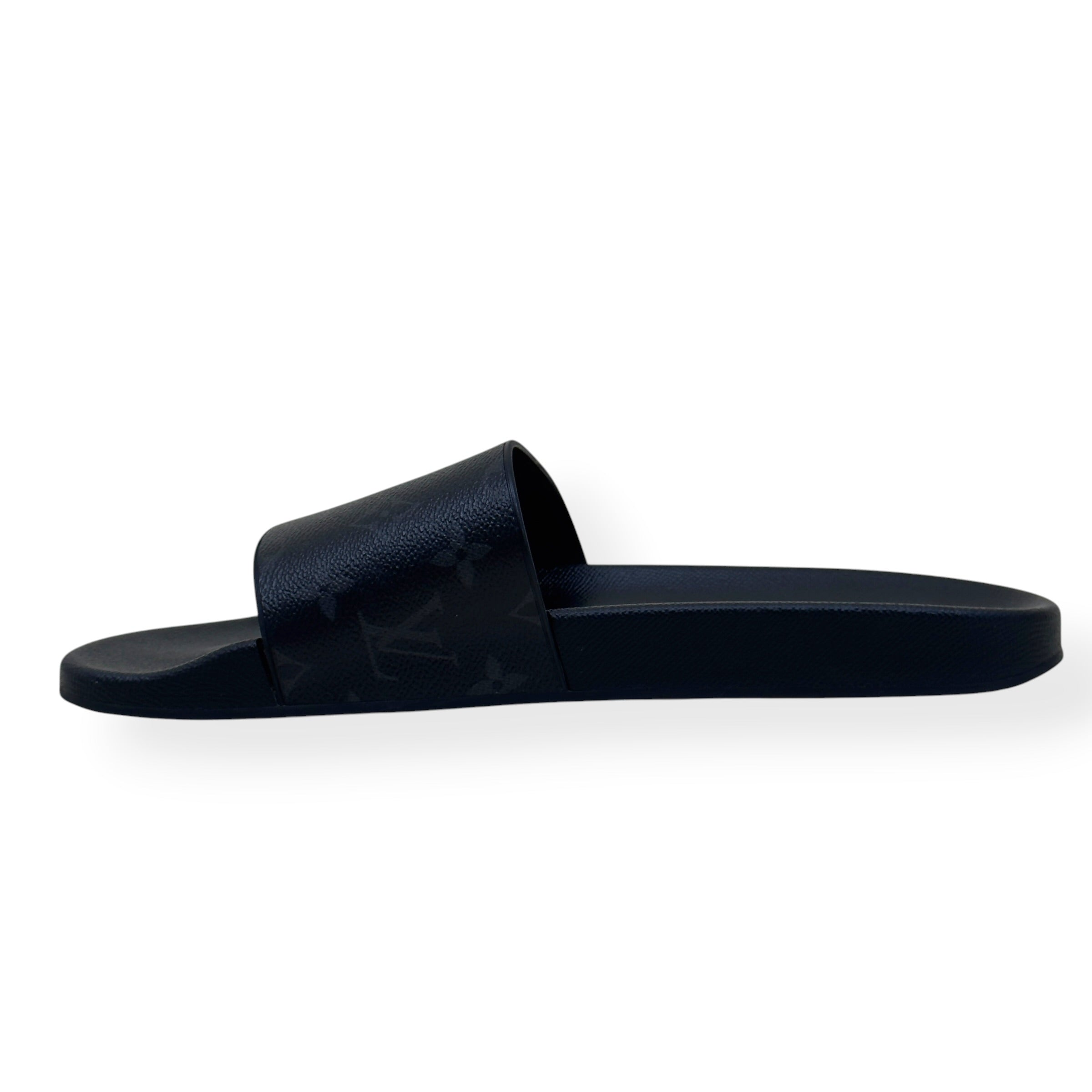 LOUIS VUITTON MONOGRAM ECLIPSE SLIDES BLACK UK10