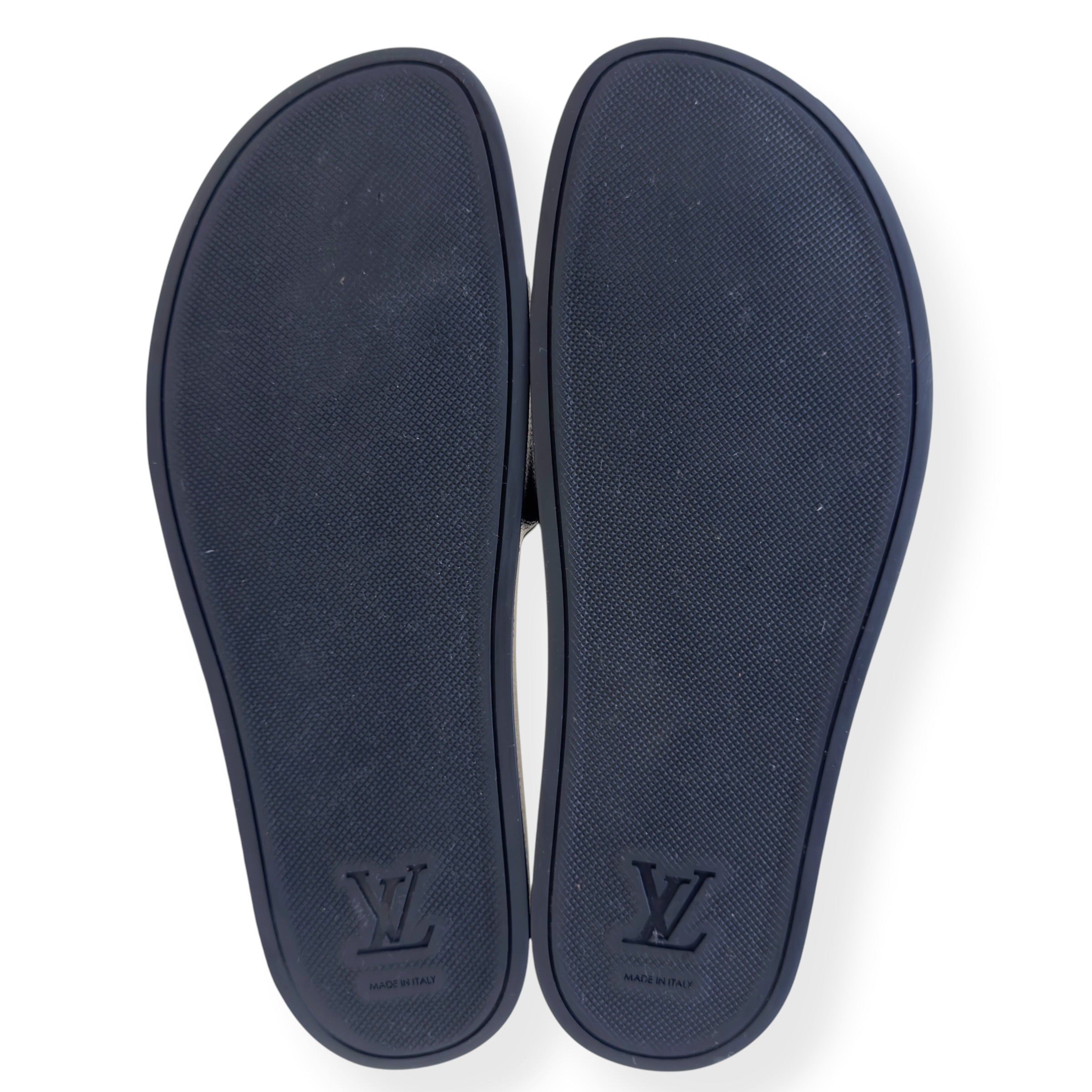 LOUIS VUITTON MONOGRAM ECLIPSE SLIDES BLACK UK10