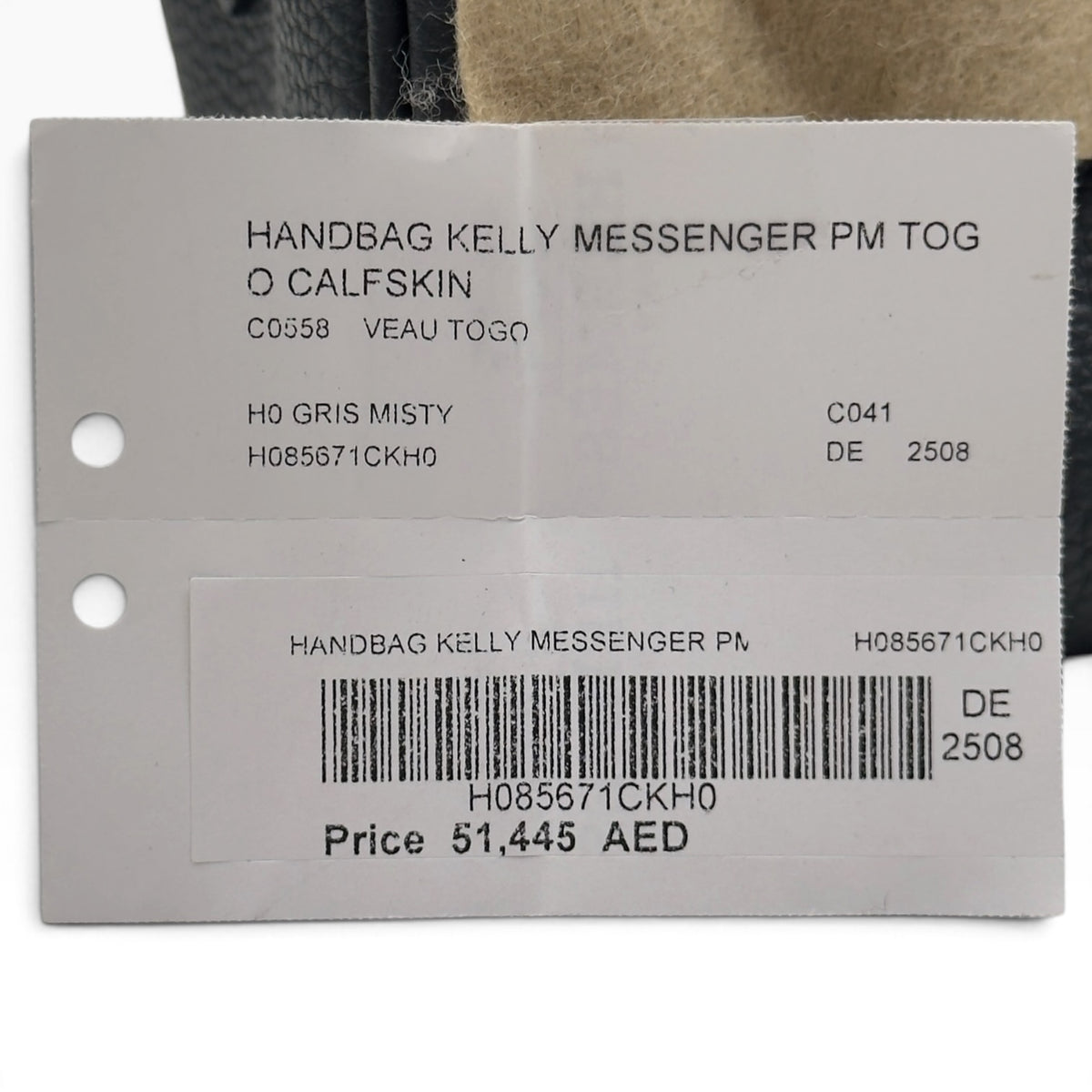 HERMES KELLY MESSENGER TOGO CALFSKIN / PALLADIUM HARDWARE GRIS MISTY PM