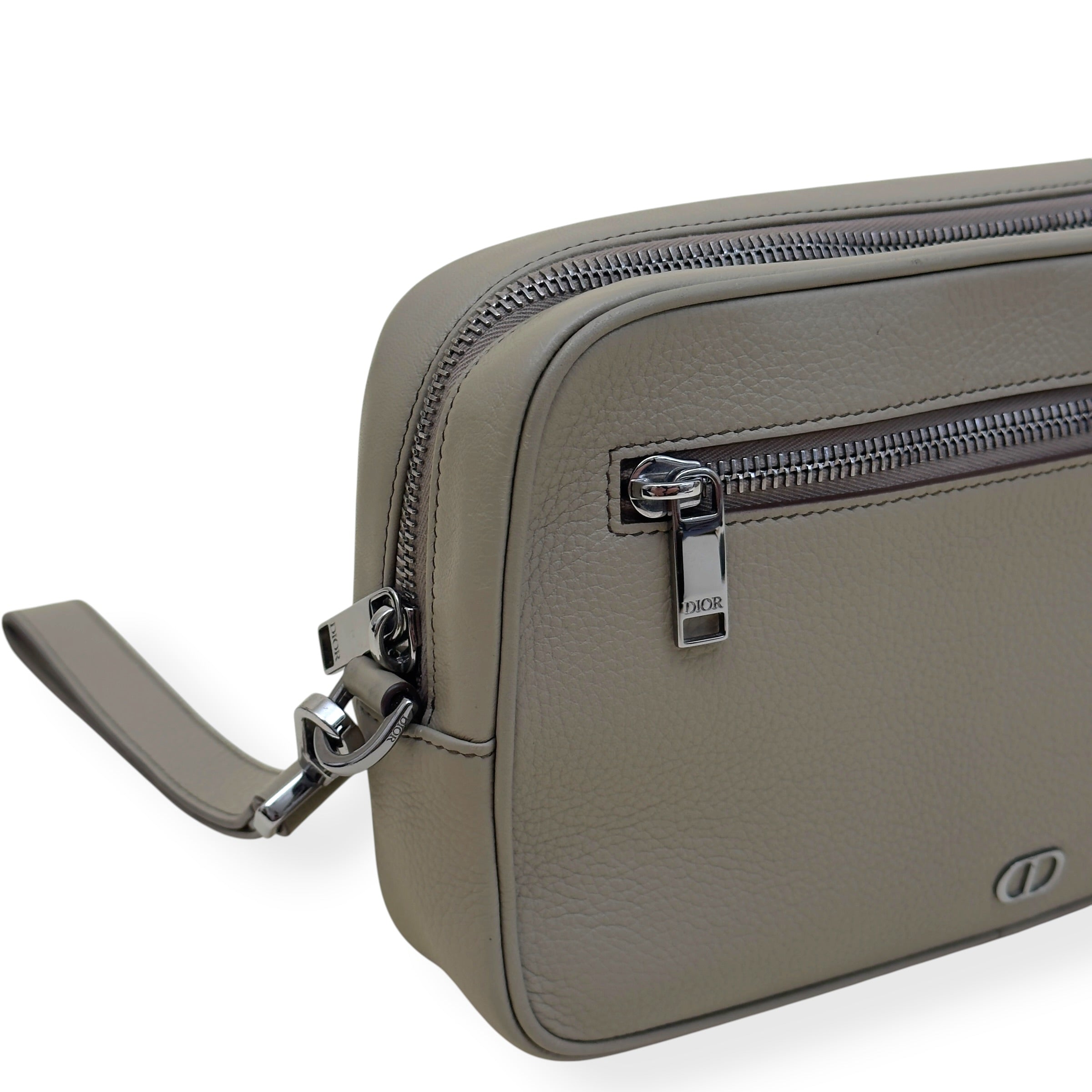 DIOR CD ICON GRAINED LEATHER ZIPPED POUCH TAUPE S