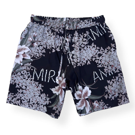 AMIRI HIBISCUS TIKI SILK SHORTS BLACK M