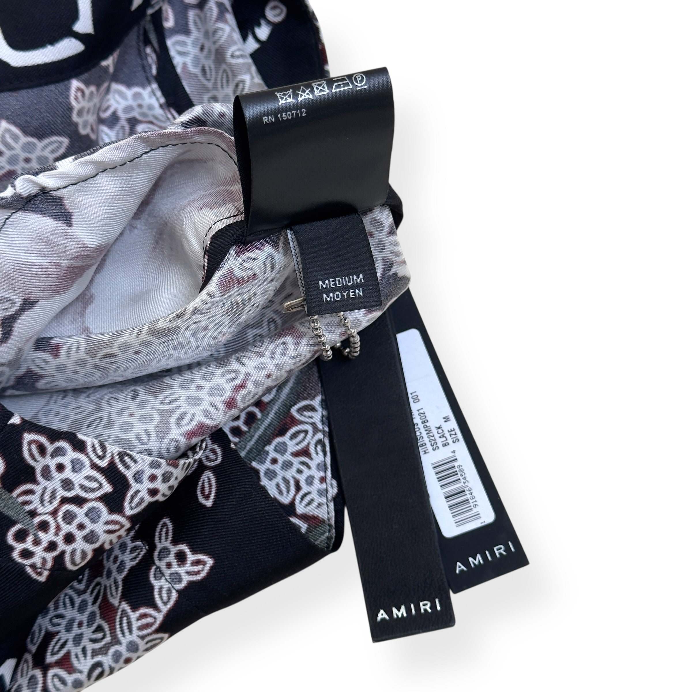 AMIRI HIBISCUS TIKI SILK SHORTS BLACK M