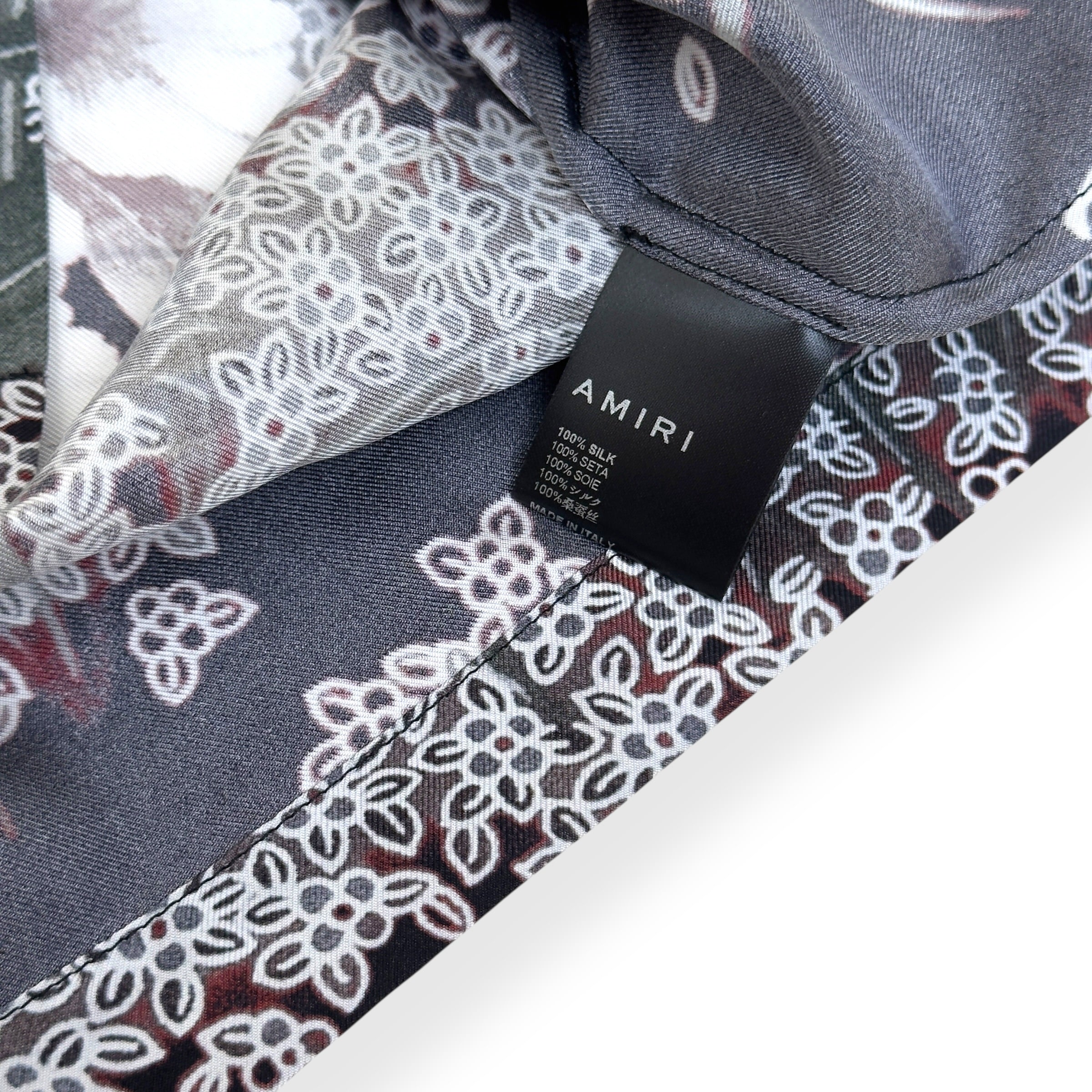 AMIRI HIBISCUS TIKI SILK SHIRT BLACK M