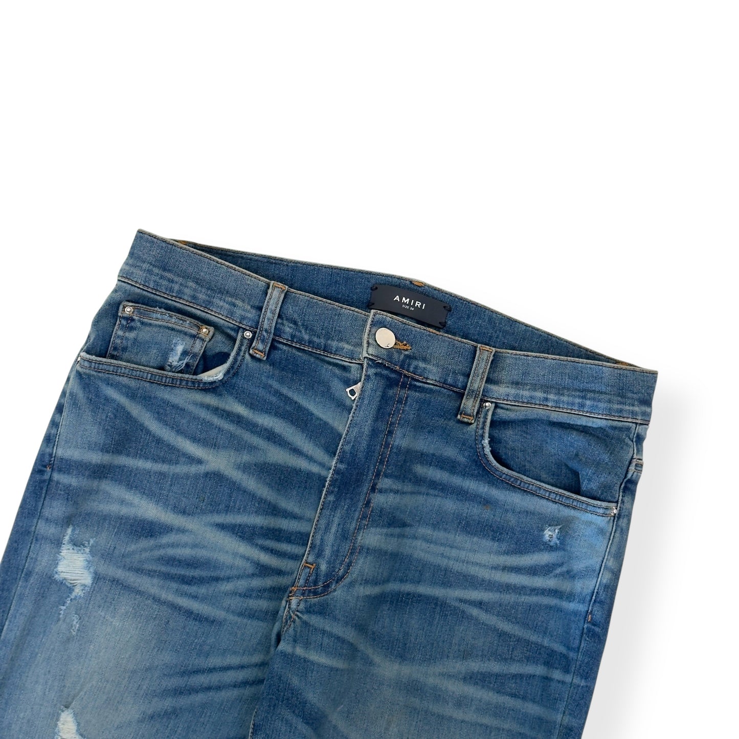 AMIRI DISTRESSED SKINNY DENIM JEANS BLUE W34”