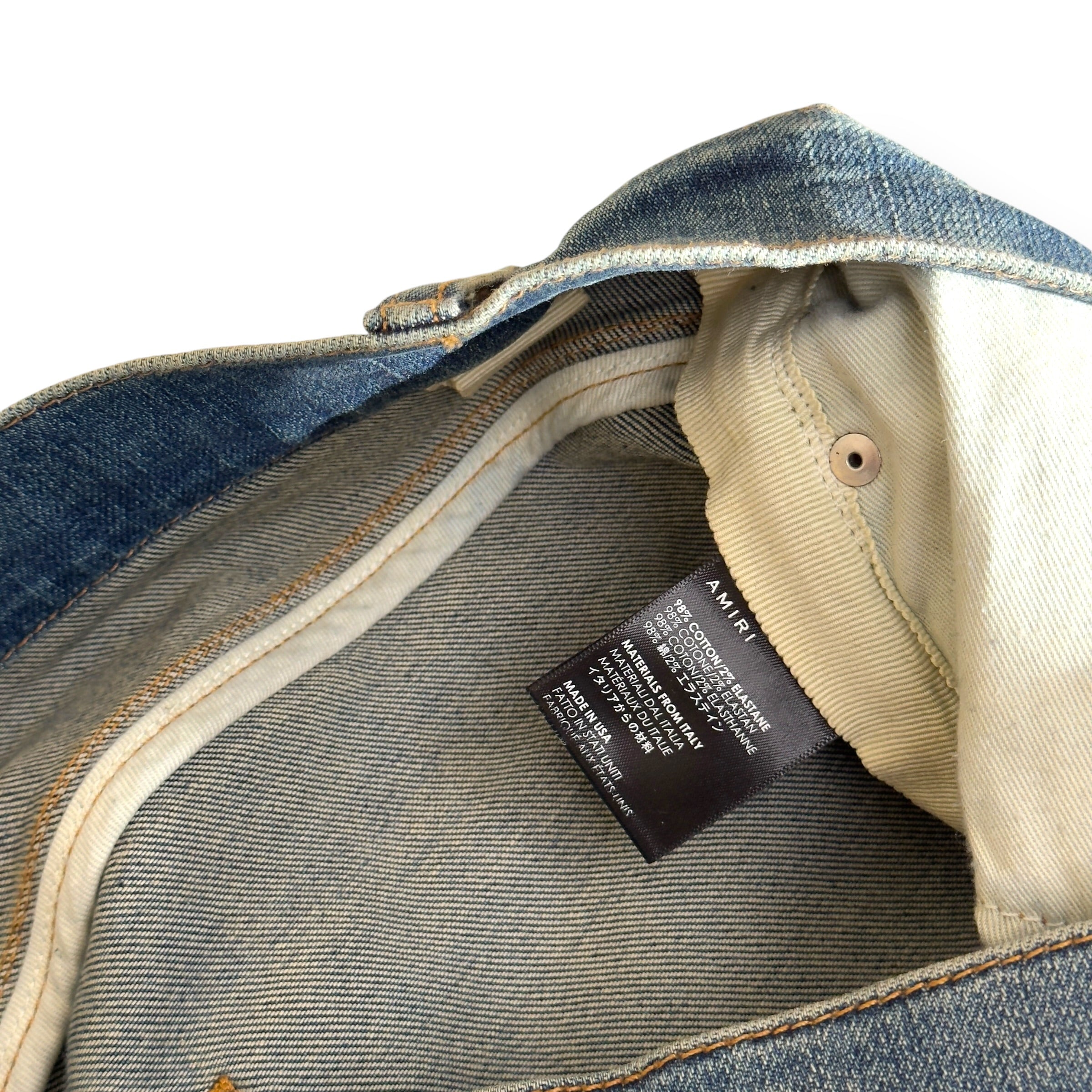 AMIRI DISTRESSED SKINNY DENIM JEANS BLUE W34”