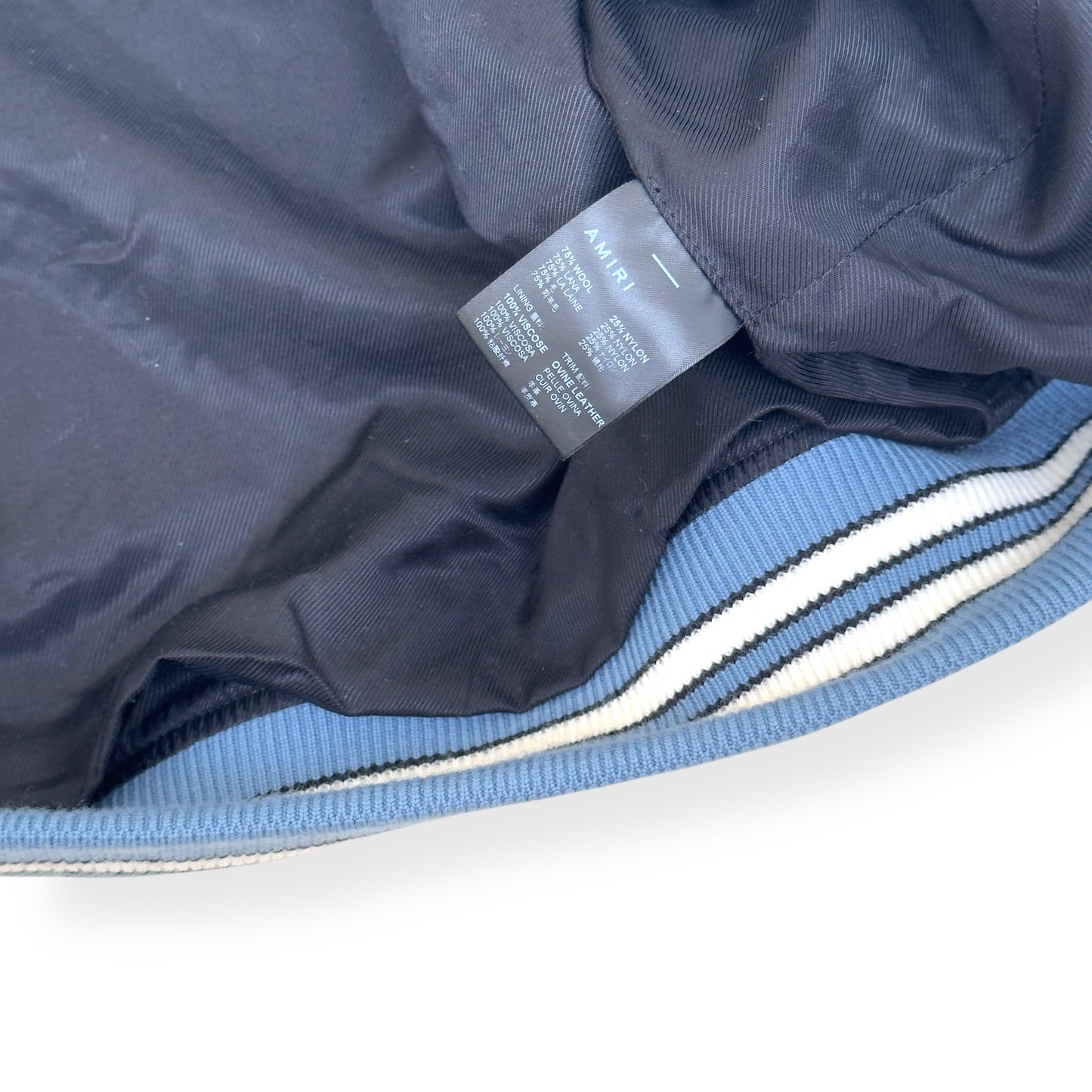 AMIRI BONES WOOL VARSITY BOMBER JACKET BABY BLUE L