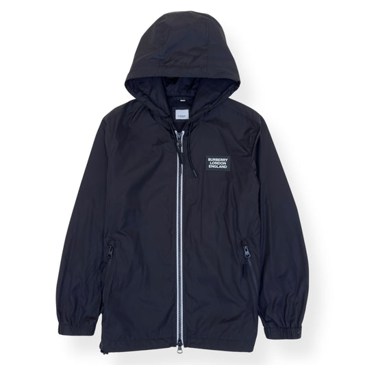 BURBERRY LOCATION PRINT HOODED WINDBREAKER JACKET BLACK M