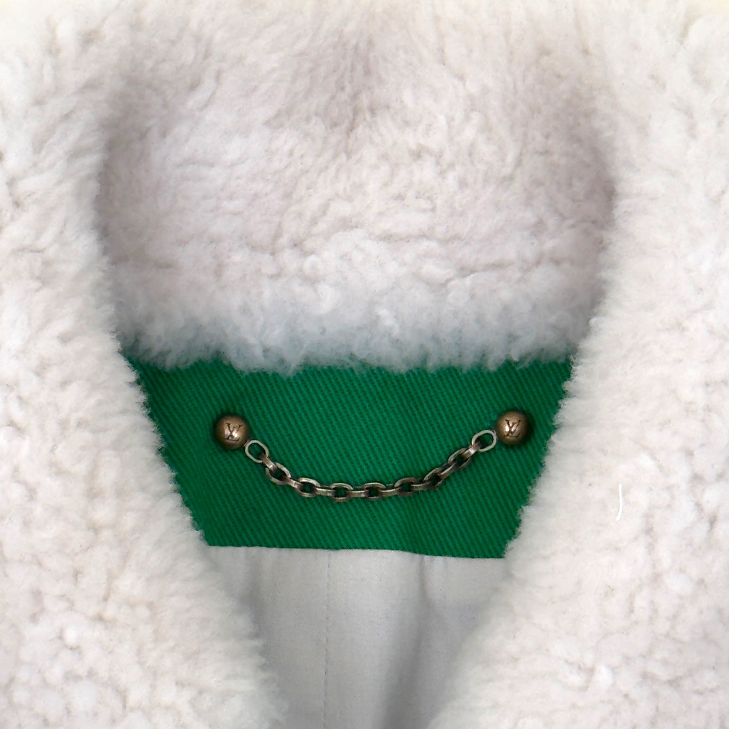 LOUIS VUITTON MONOGRAM EMBOSSED SHEARLING COLLAR ZIP JACKET GREEN 50 / M