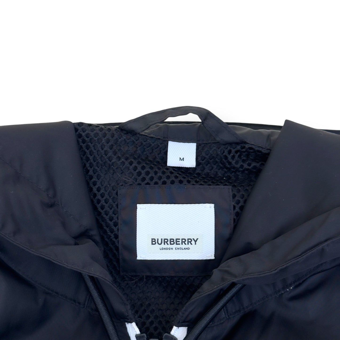 BURBERRY LOCATION PRINT HOODED WINDBREAKER JACKET BLACK M
