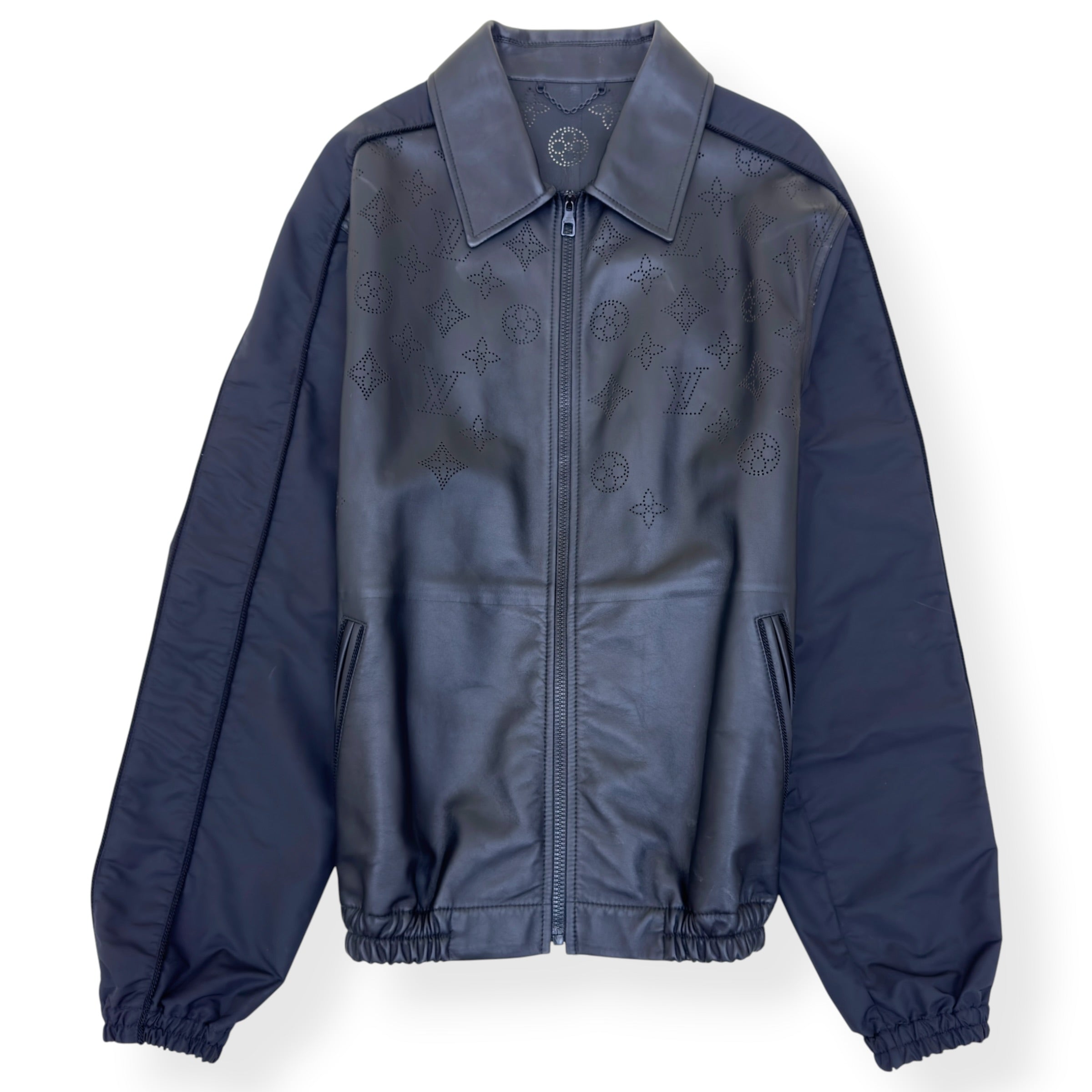 LOUIS VUITTON LEATHER MIX BLOUSON JACKET BLACK 54 / XL
