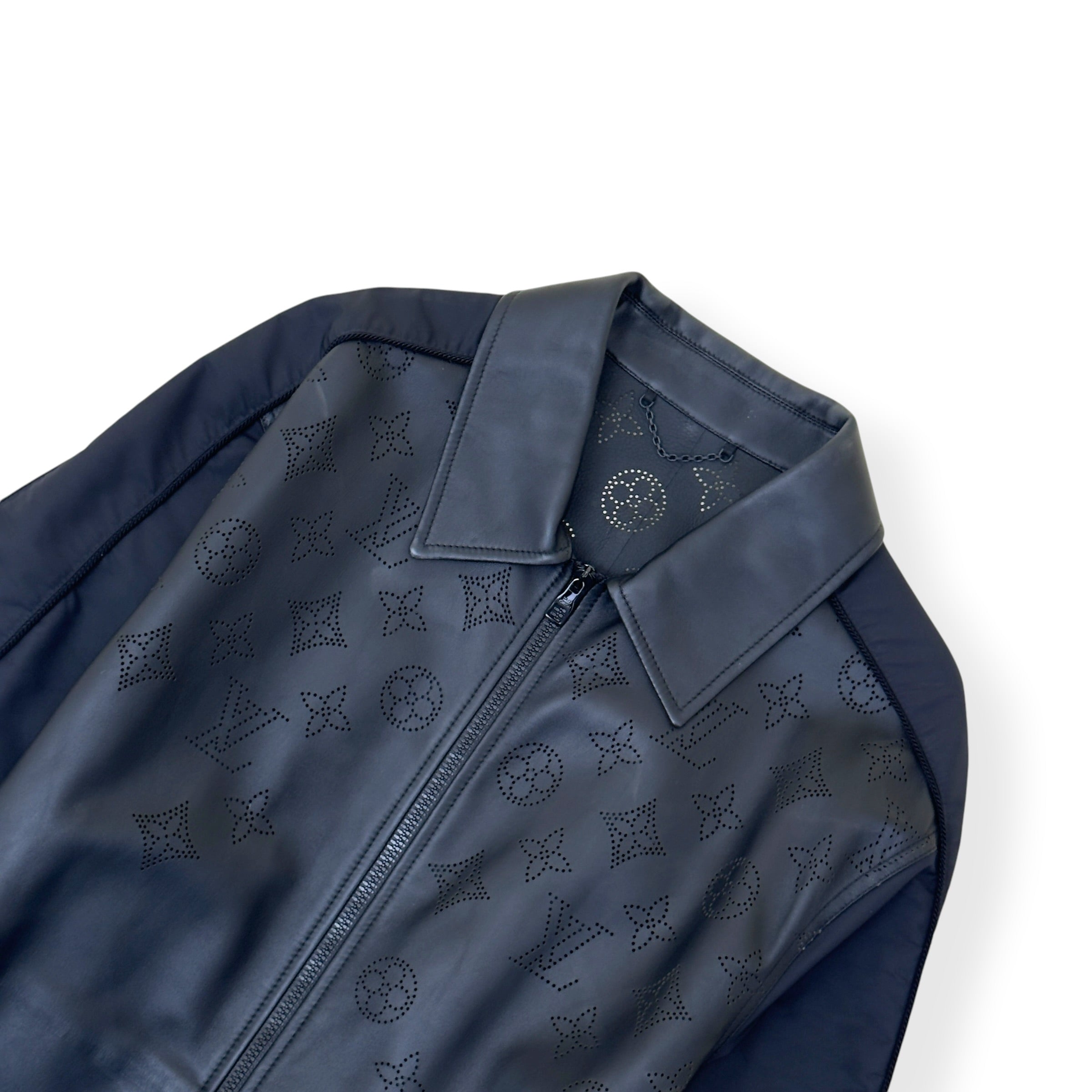 LOUIS VUITTON LEATHER MIX BLOUSON JACKET BLACK 54 / XL