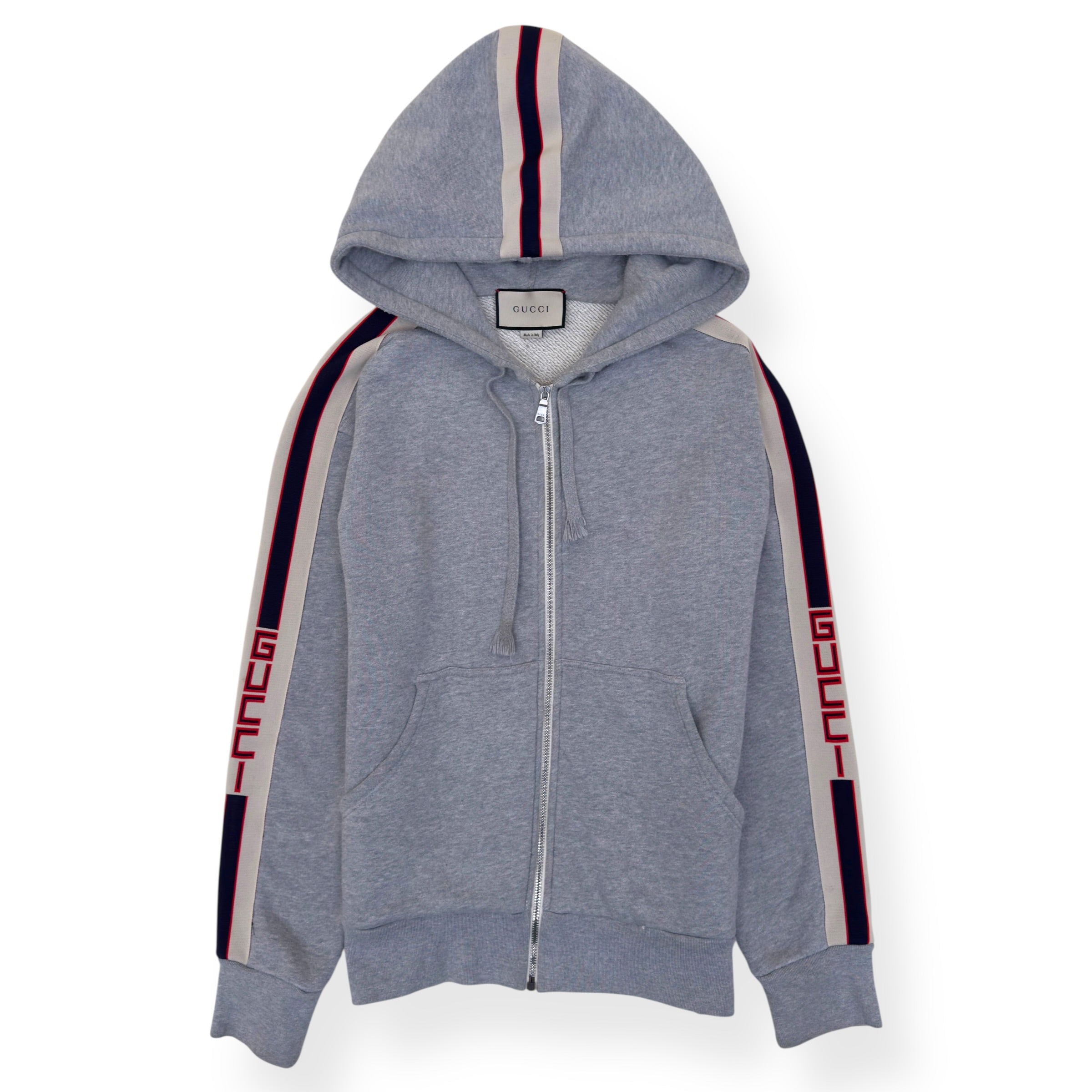 GUCCI TAPE LOGO COTTON HOODIE GREY M