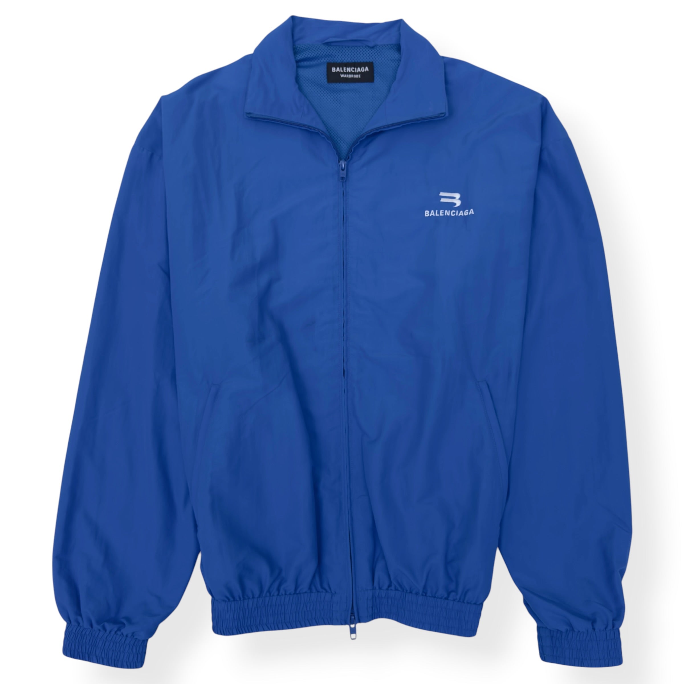 BALENCIAGA WARDROBE OVERSIZED B LOGO ZIP WINDBREAKER JACKET BLUE 46 / S