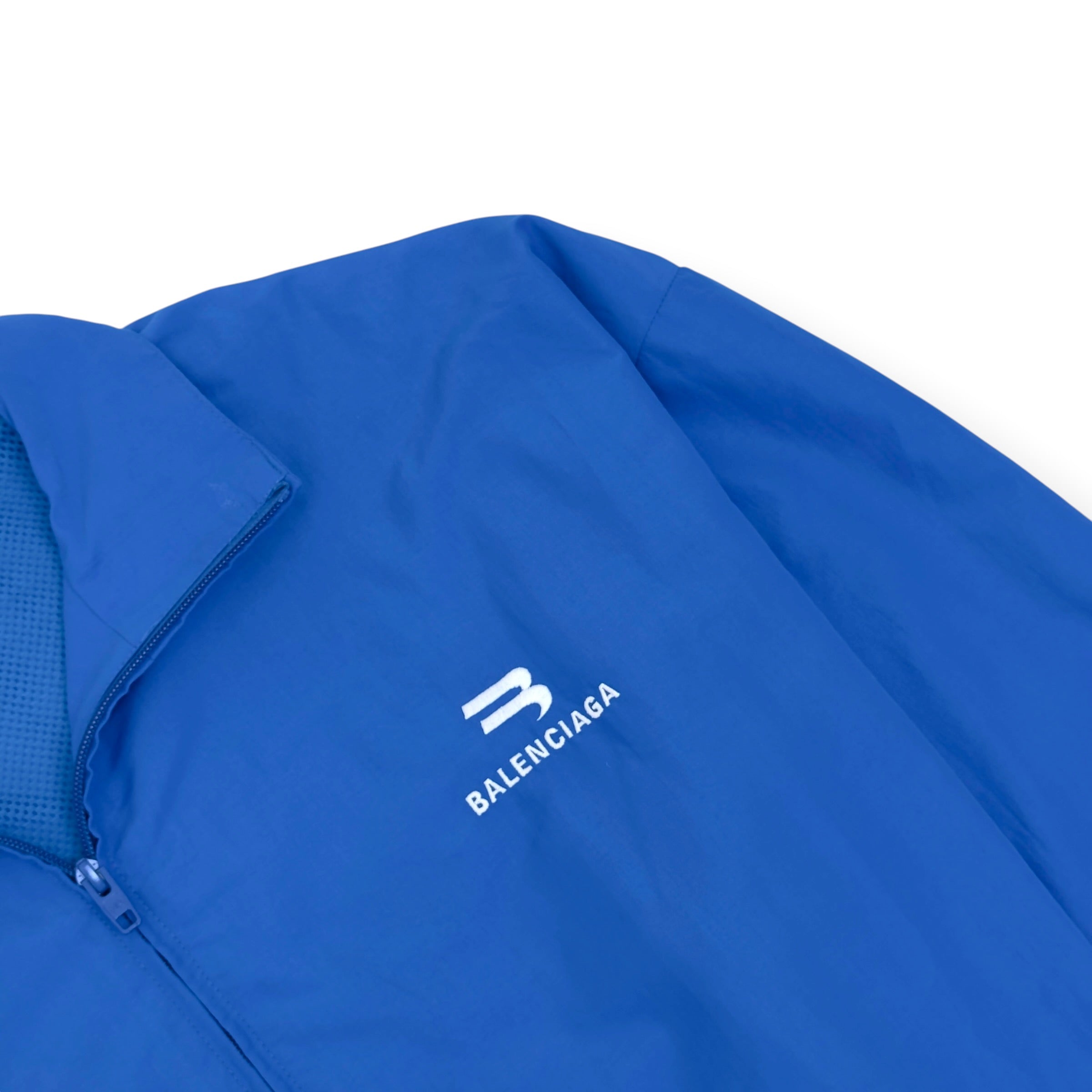 BALENCIAGA WARDROBE OVERSIZED B LOGO ZIP WINDBREAKER JACKET BLUE 46 / S