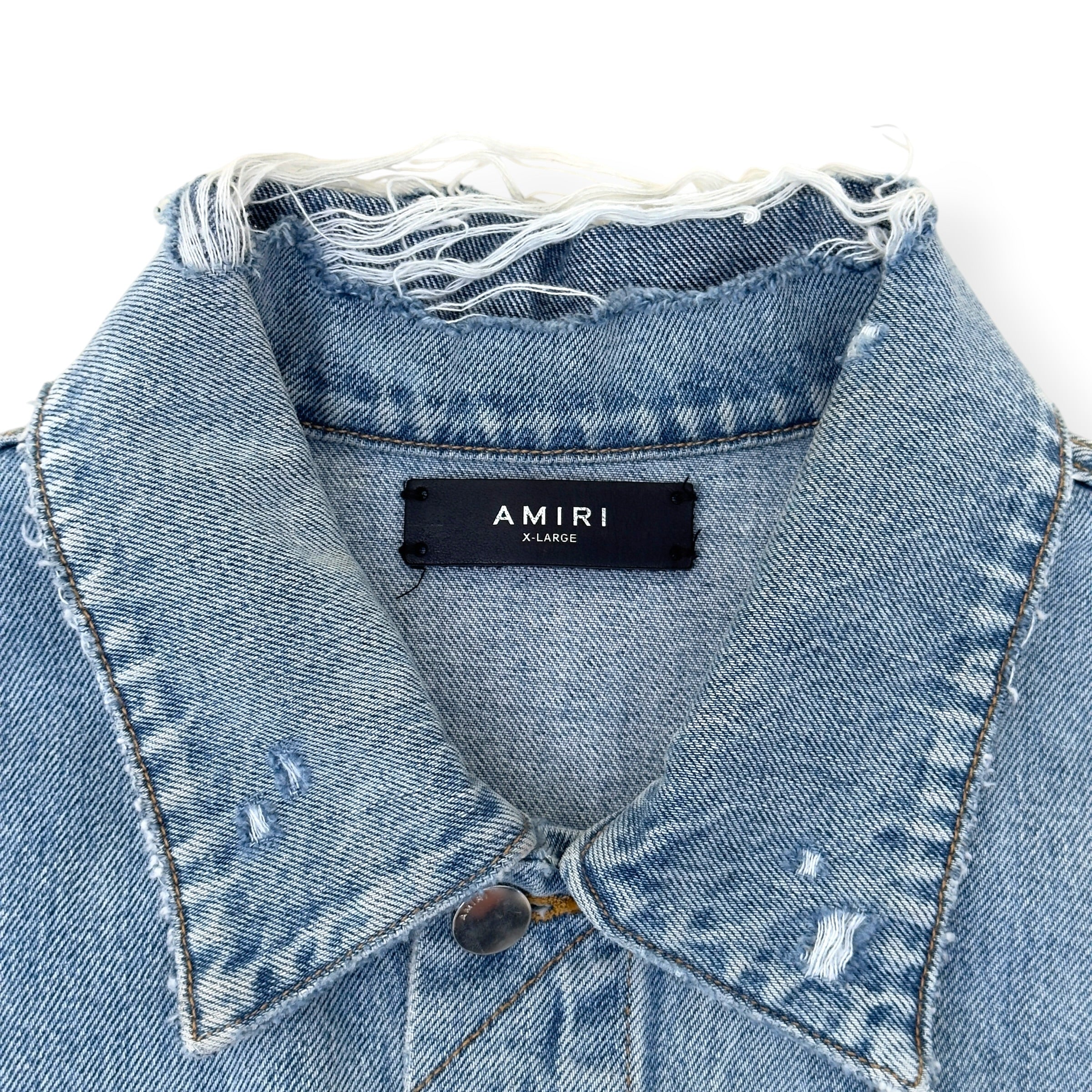 AMIRI X PLAYBOY MAGAZINE DISTRESSED DENIM JACKET BLUE XL