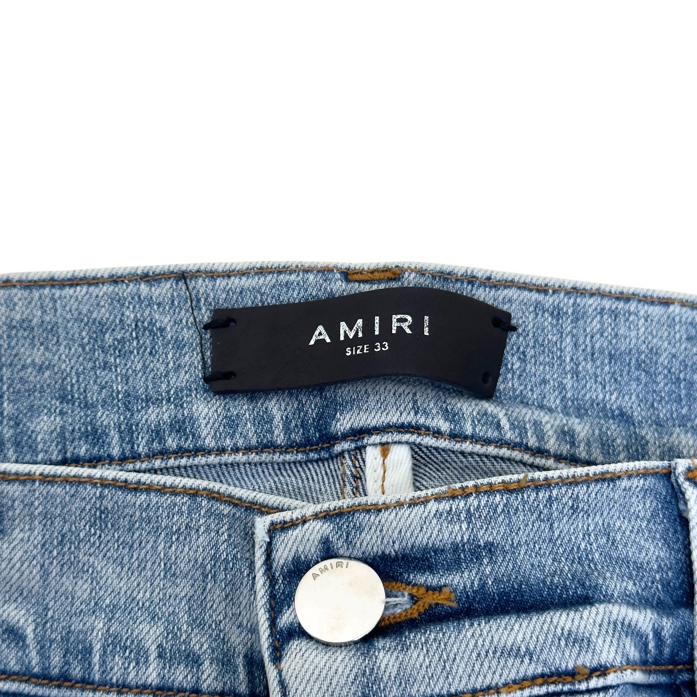 AMIRI X PLAYBOY MAGAZINE DISTRESSED SKINNY DENIM JEANS BLUE W33 / M