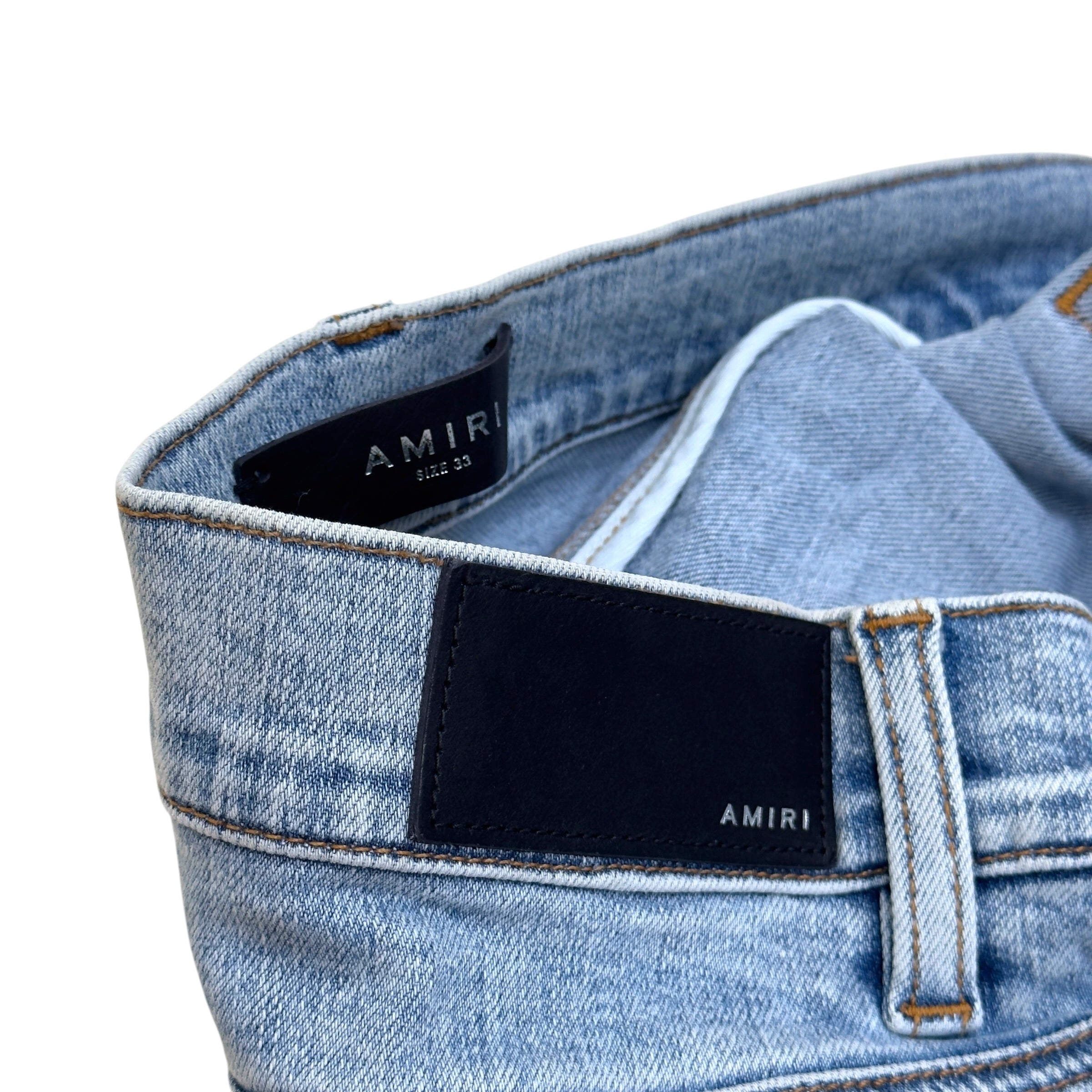 AMIRI X PLAYBOY MAGAZINE DISTRESSED SKINNY DENIM JEANS BLUE W33 / M