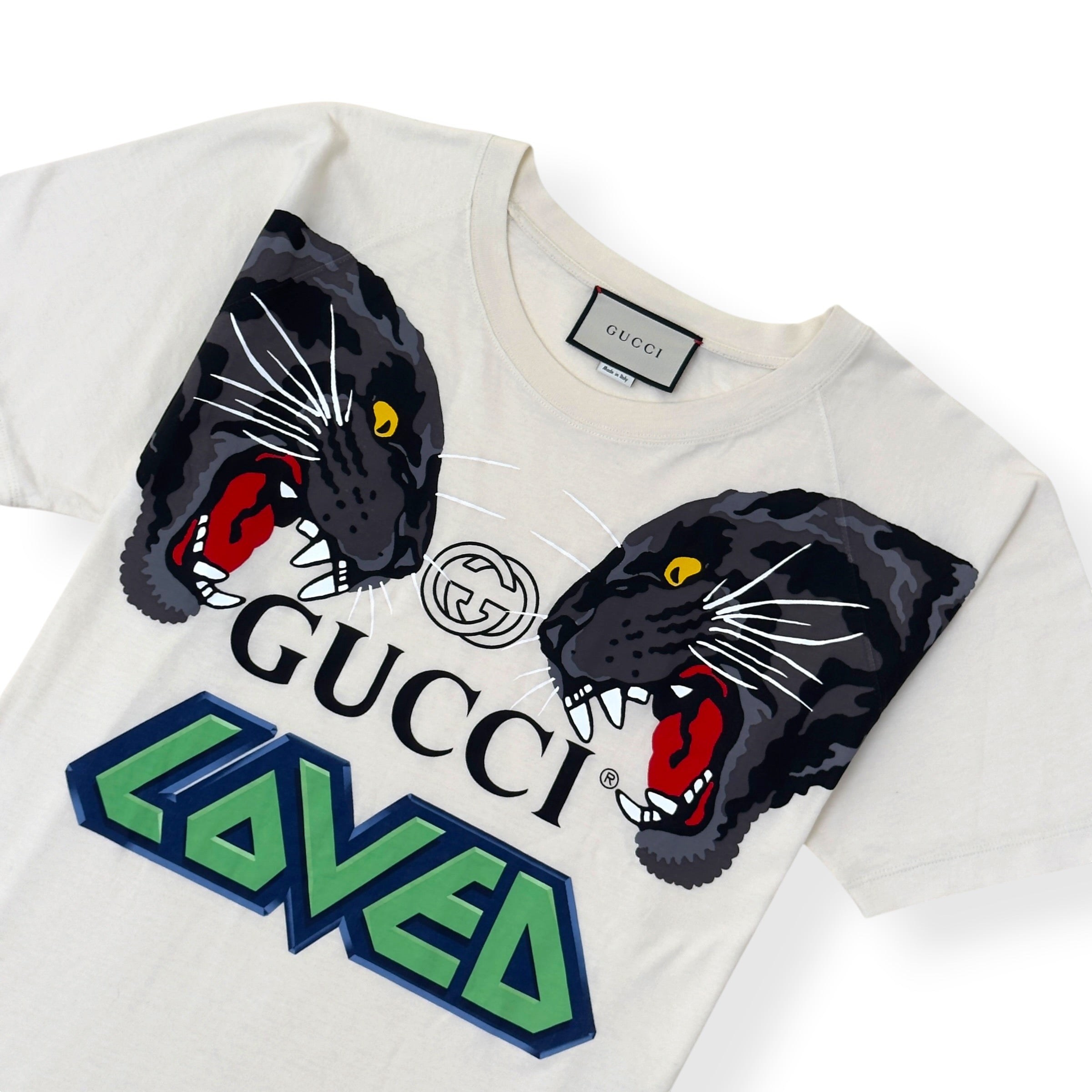 GUCCI OVERSIZED LOVED PANTHER GRAPHIC T-SHIRT ECRU M
