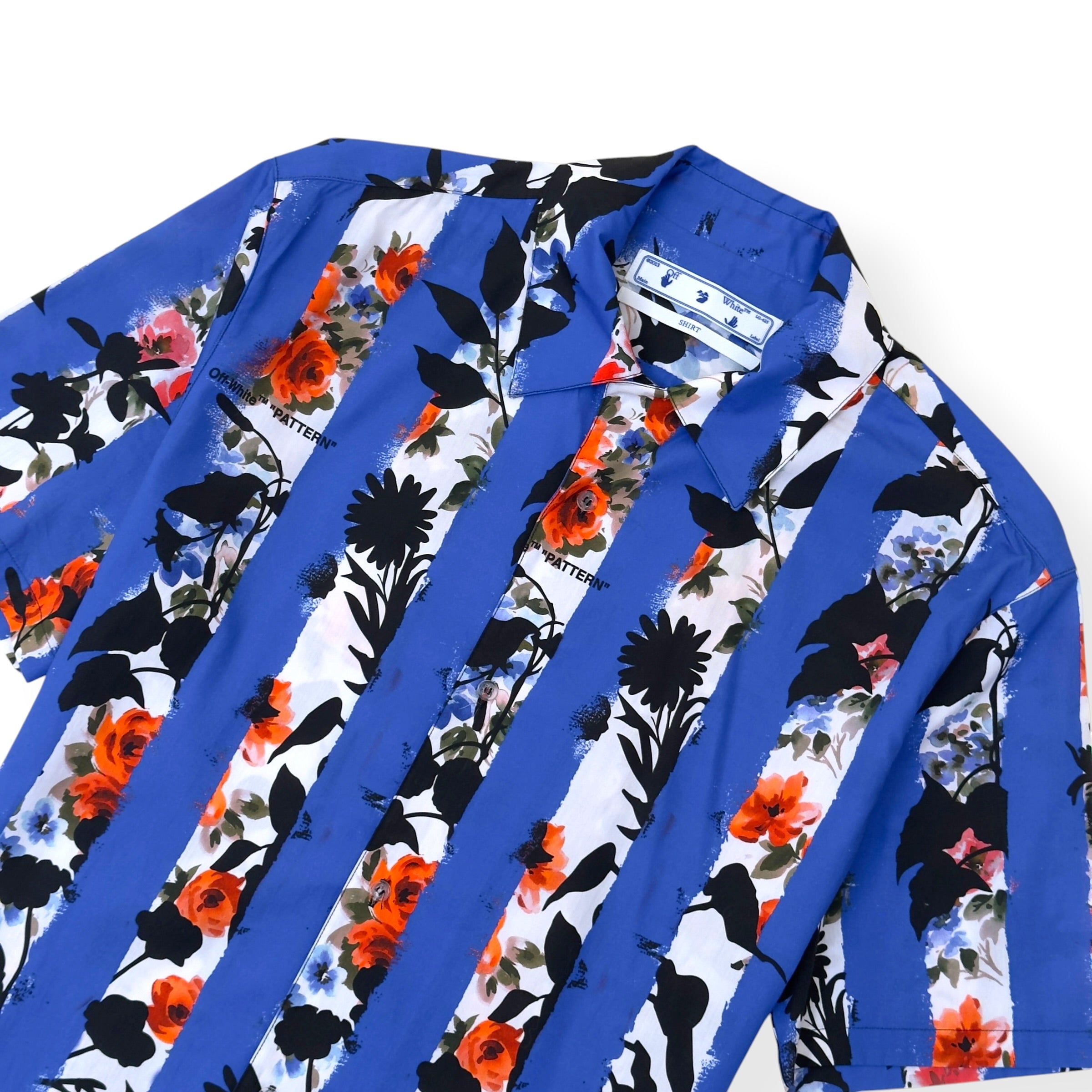 OFF-WHITE FLORAL STRIPE SHORT SLEEVE SHIRT BLUE L