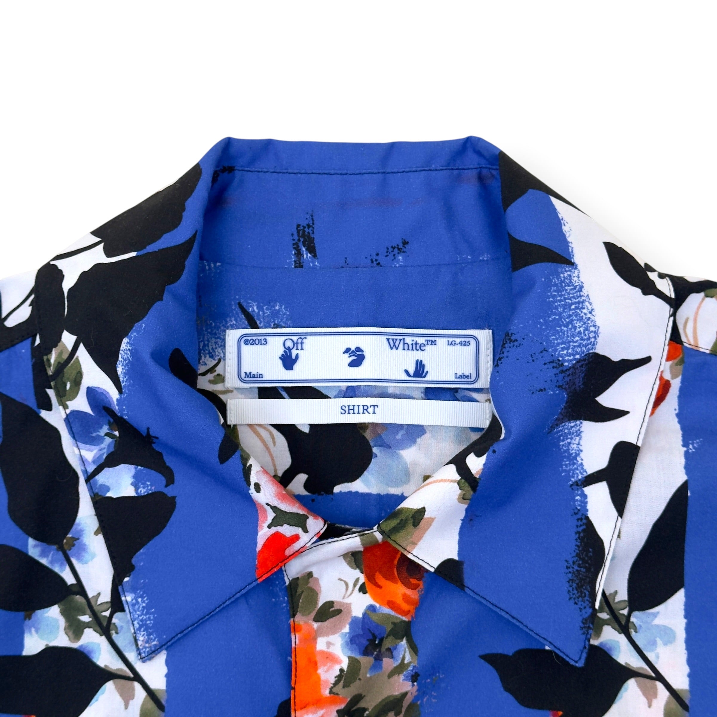 OFF-WHITE FLORAL STRIPE SHORT SLEEVE SHIRT BLUE L