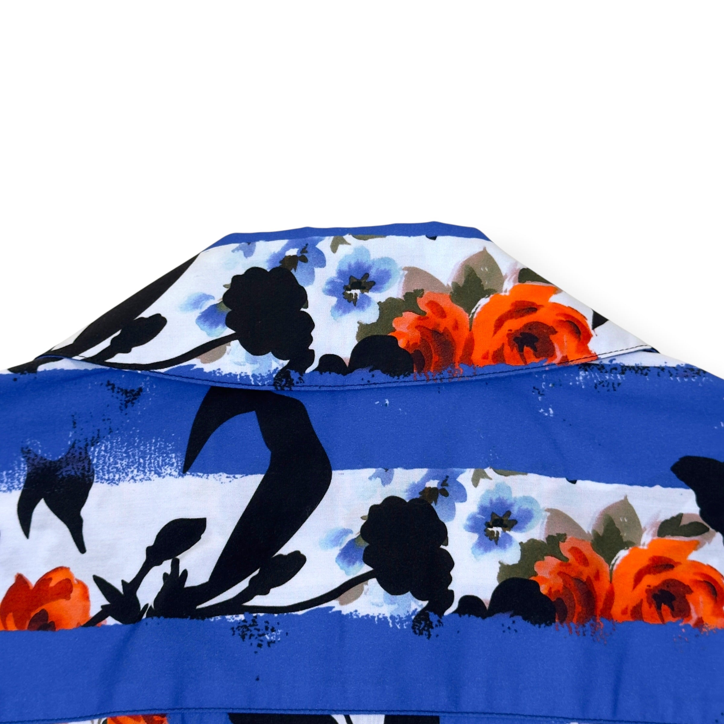 OFF-WHITE FLORAL STRIPE SHORT SLEEVE SHIRT BLUE L