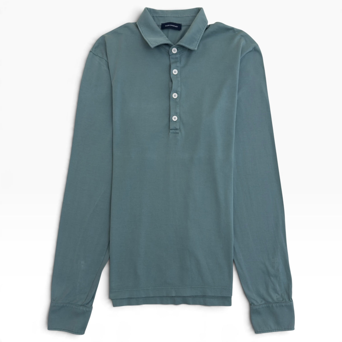 THOM SWEENEY LONG SLEEVE POLO SHIRT SAGE GREEN L