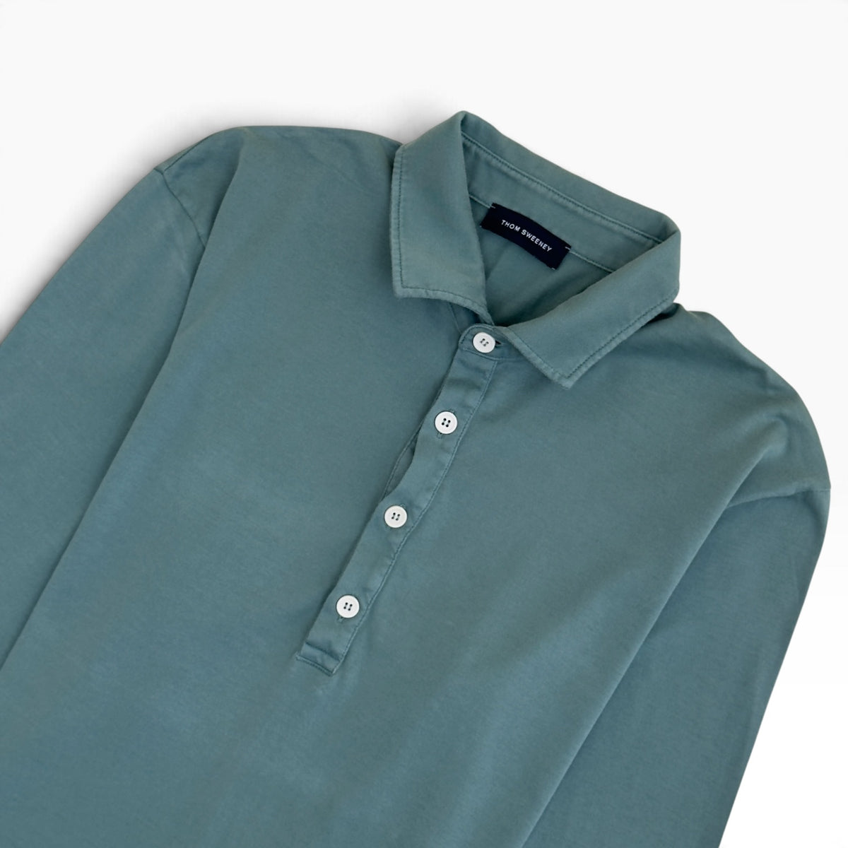 THOM SWEENEY LONG SLEEVE POLO SHIRT SAGE GREEN L