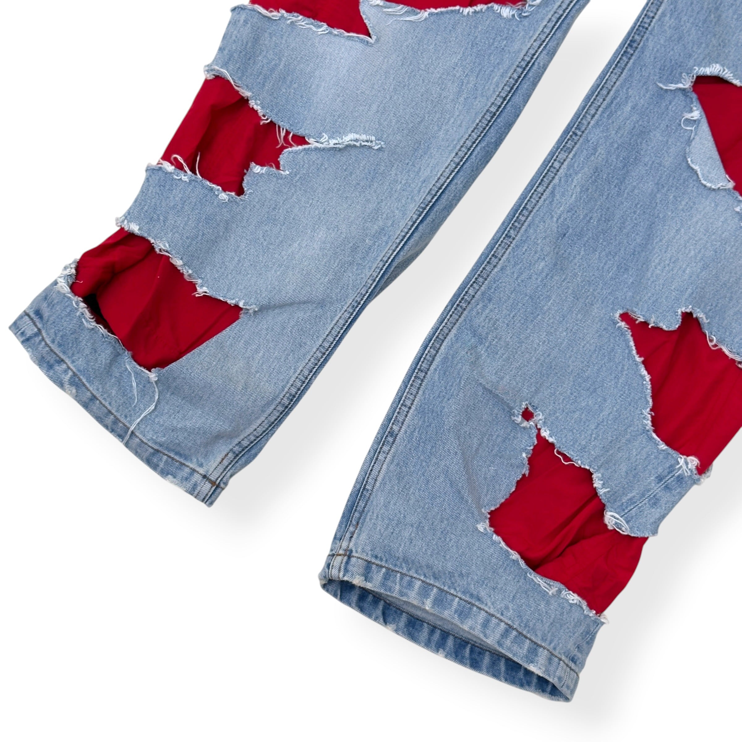 BALENCIAGA SPORTY B TRACKSUIT DENIM HYBRID JEANS BLUE / RED M