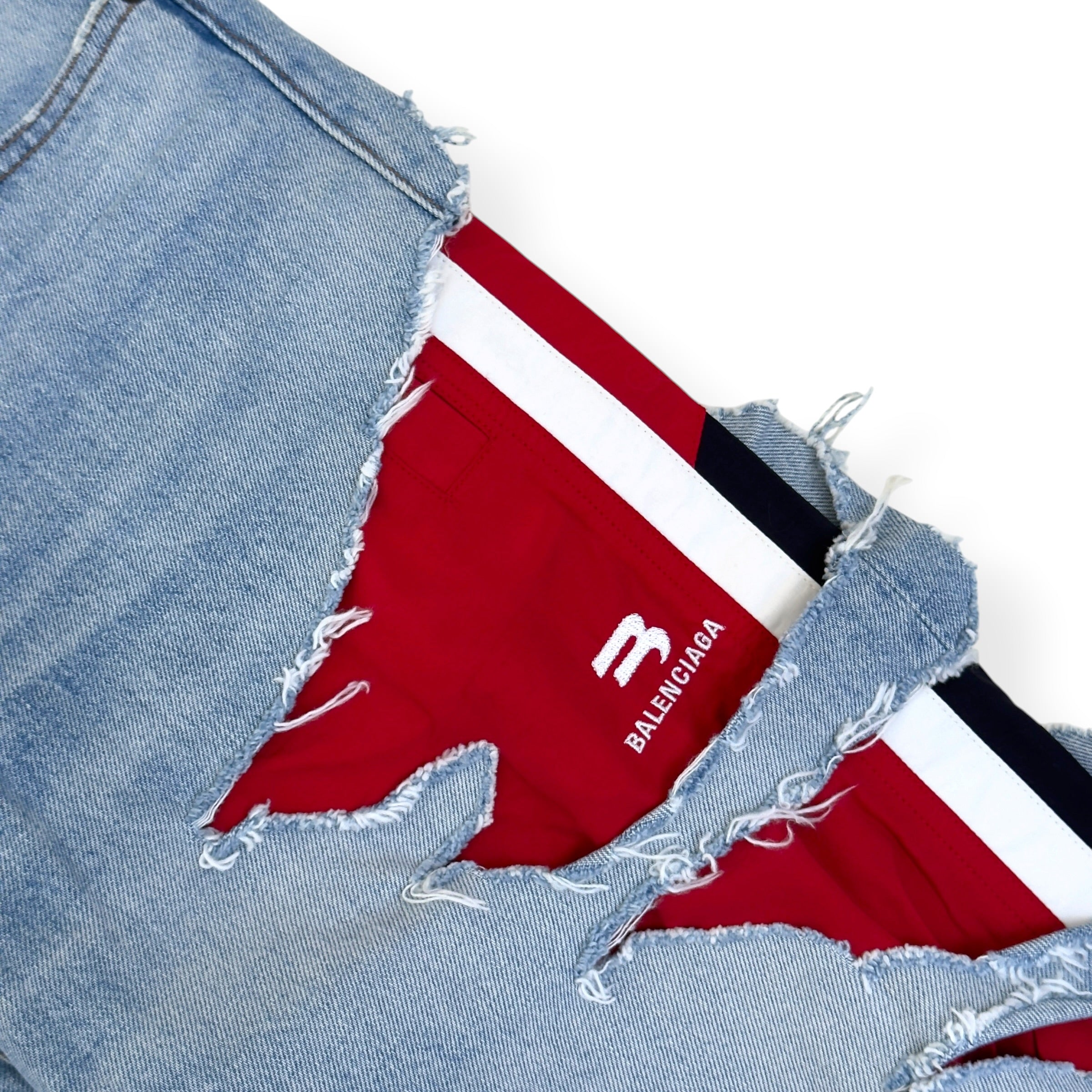 BALENCIAGA SPORTY B TRACKSUIT DENIM HYBRID JEANS BLUE / RED M