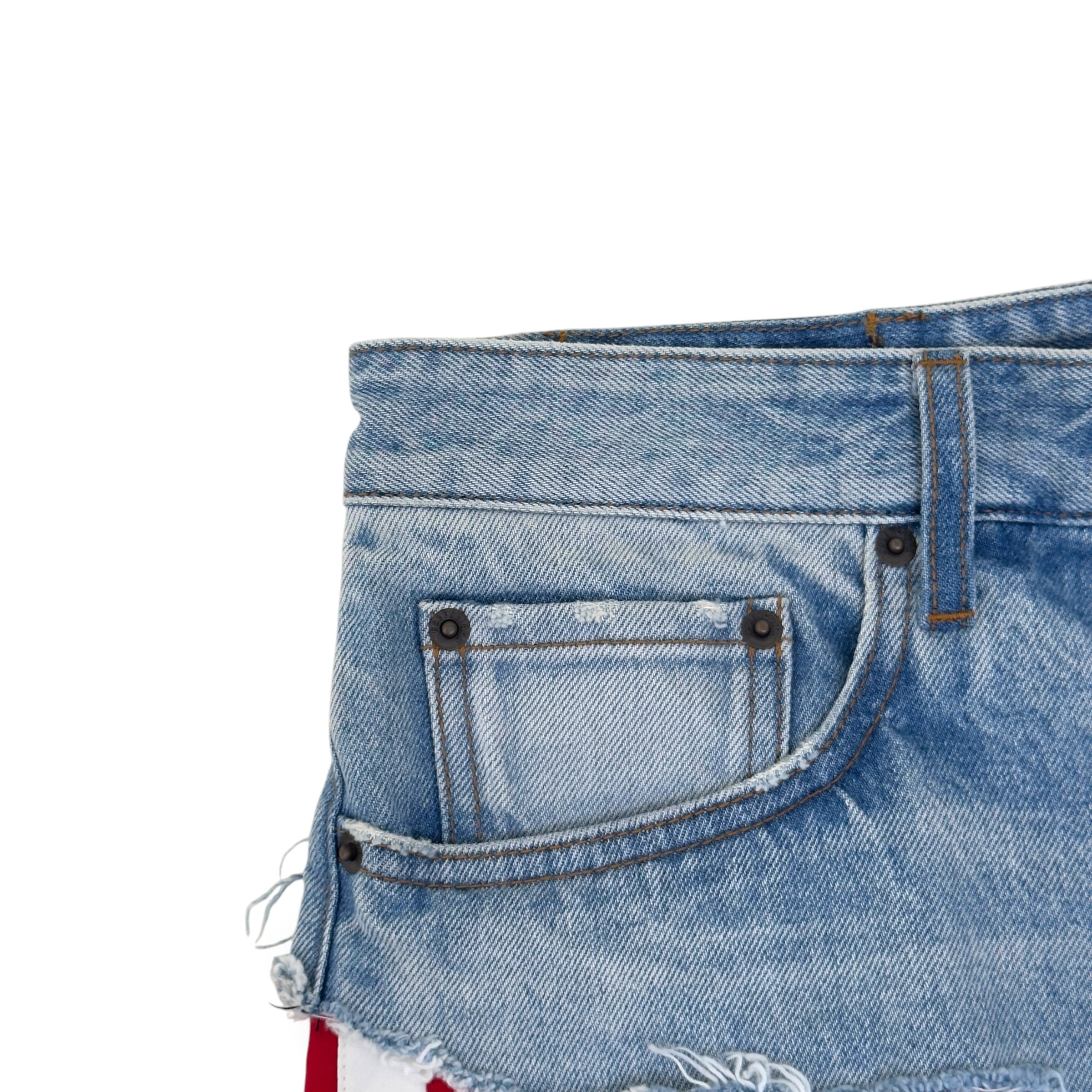 BALENCIAGA SPORTY B TRACKSUIT DENIM HYBRID JEANS BLUE / RED M
