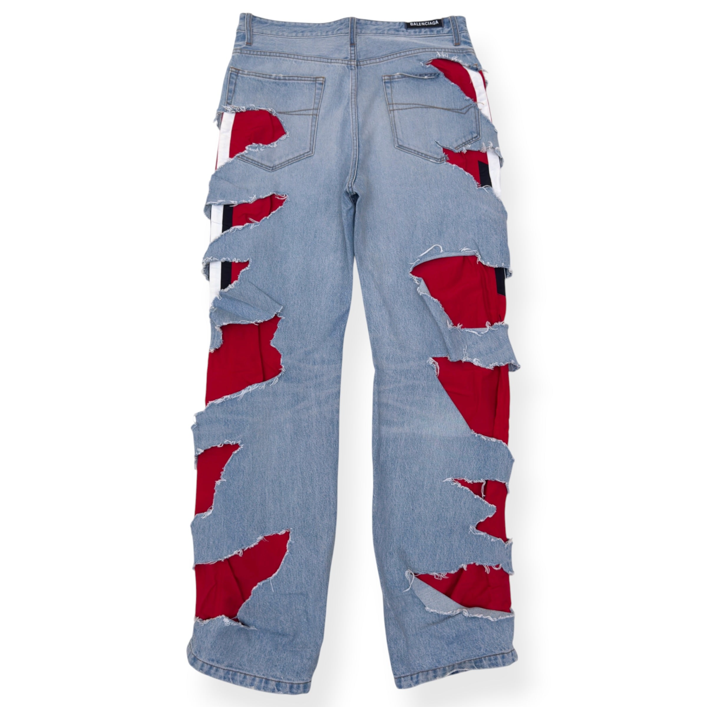 BALENCIAGA SPORTY B TRACKSUIT DENIM HYBRID JEANS BLUE / RED M