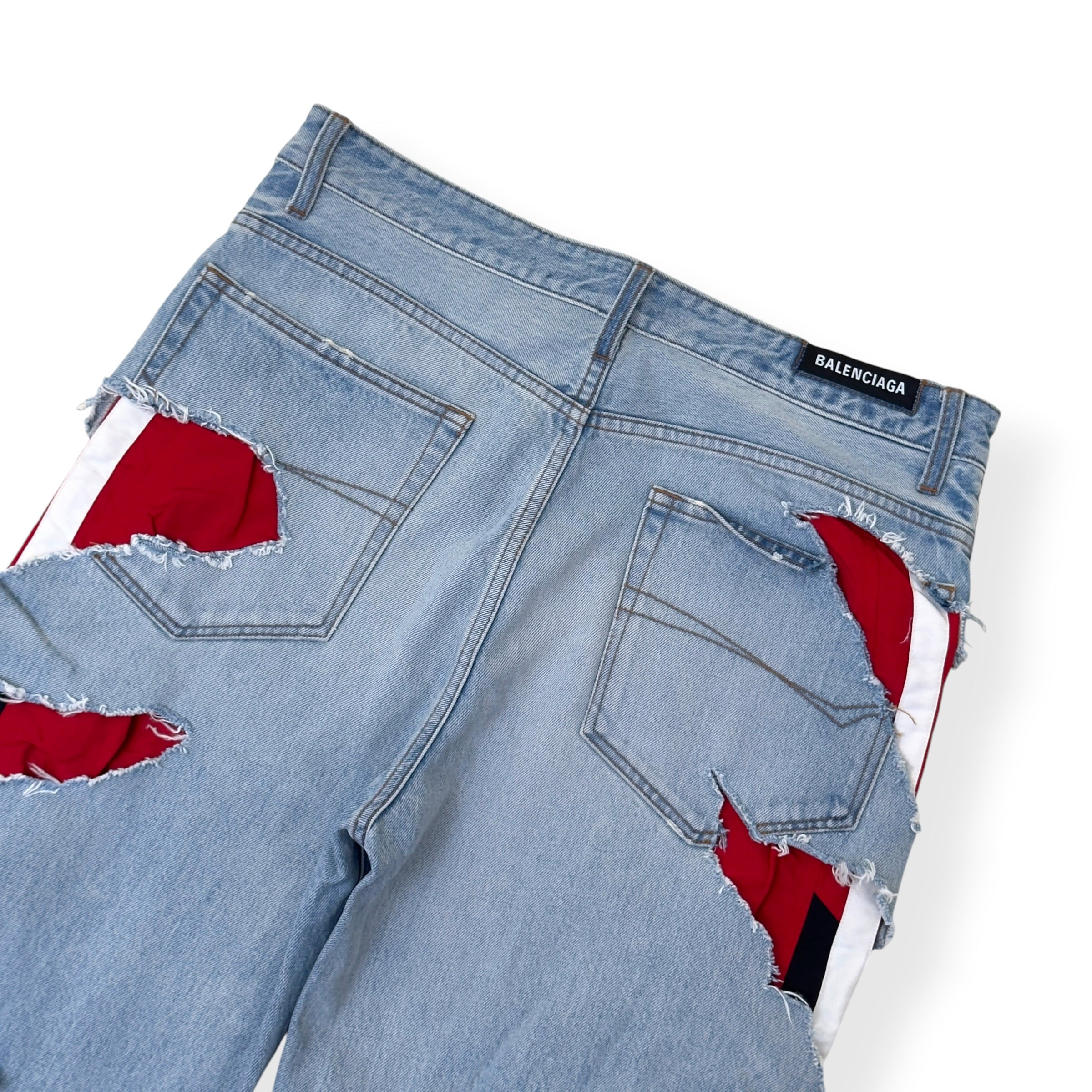 BALENCIAGA SPORTY B TRACKSUIT DENIM HYBRID JEANS BLUE / RED M
