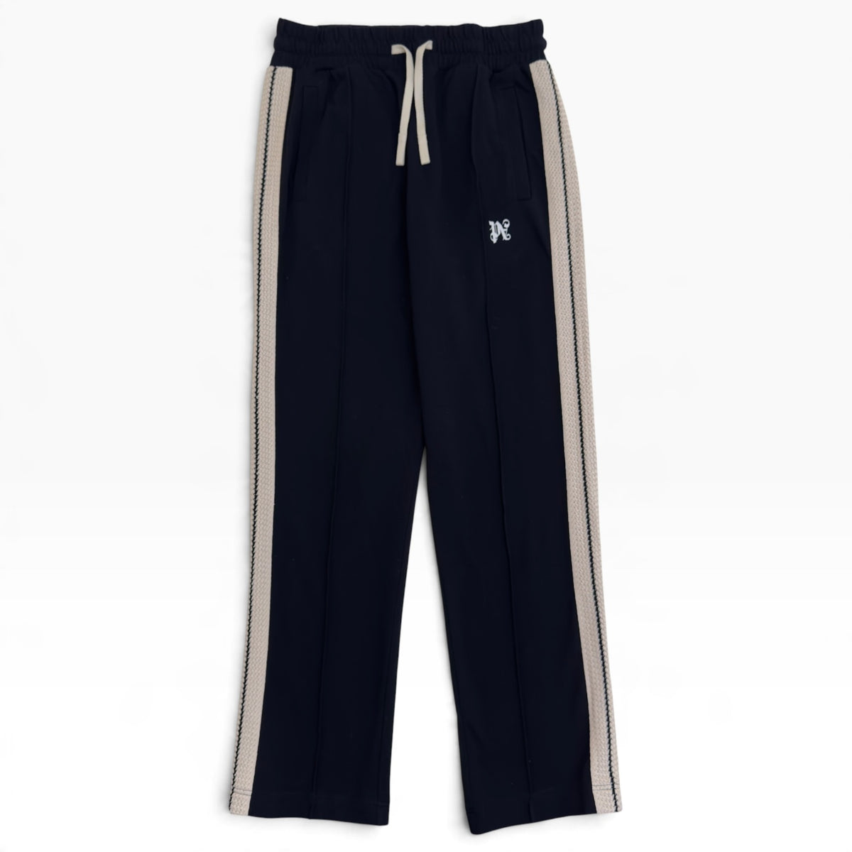 PALM ANGELS MONOGRAM PIQUET TRACK PANTS BLACK / BEIGE M